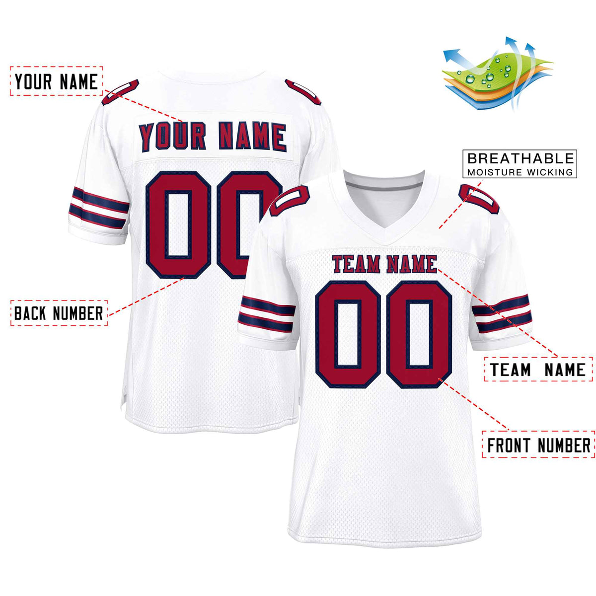Custom White Red-Navy Classic Style Authentic American Football Jersey| KXKSHOP