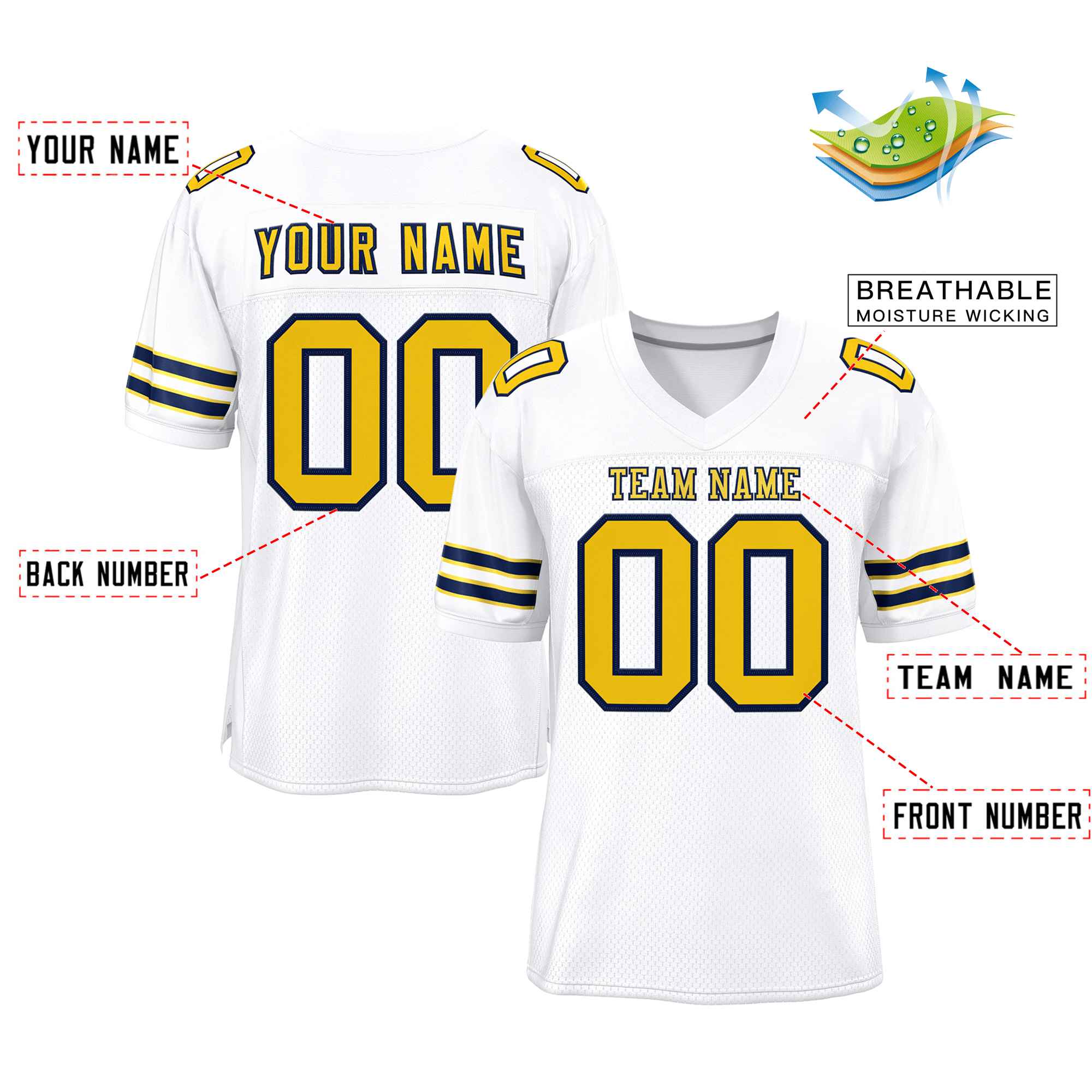 Custom White Gold-Navy Classic Style Authentic American Football Jersey| KXKSHOP