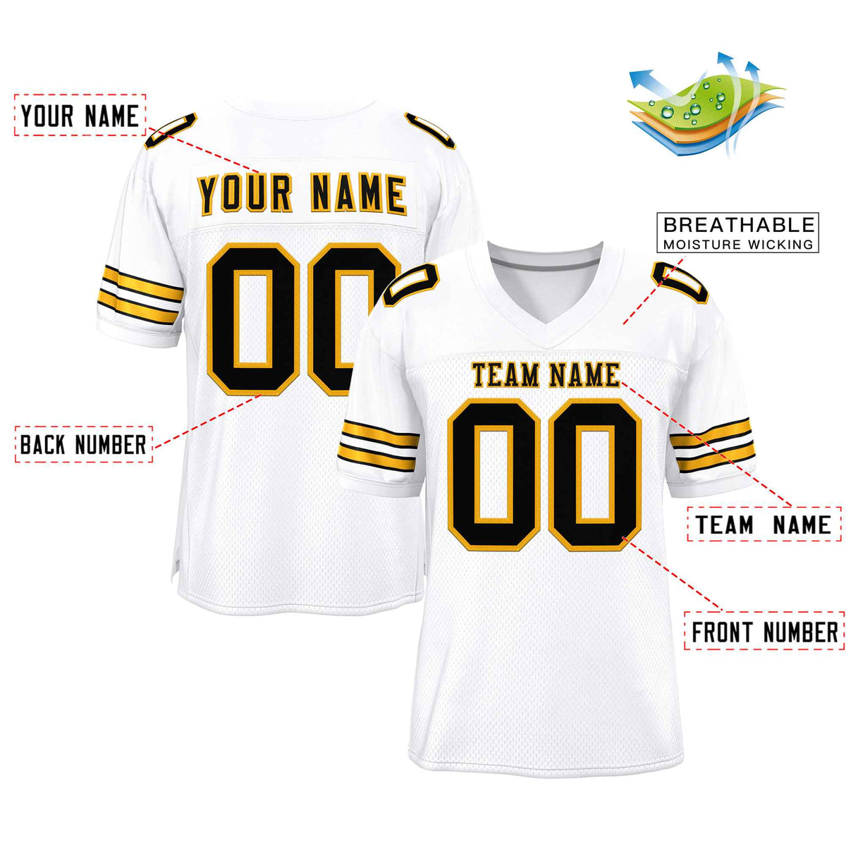 Custom White Black-Yellow Classic Style Authentic American Football Jersey| KXKSHOP