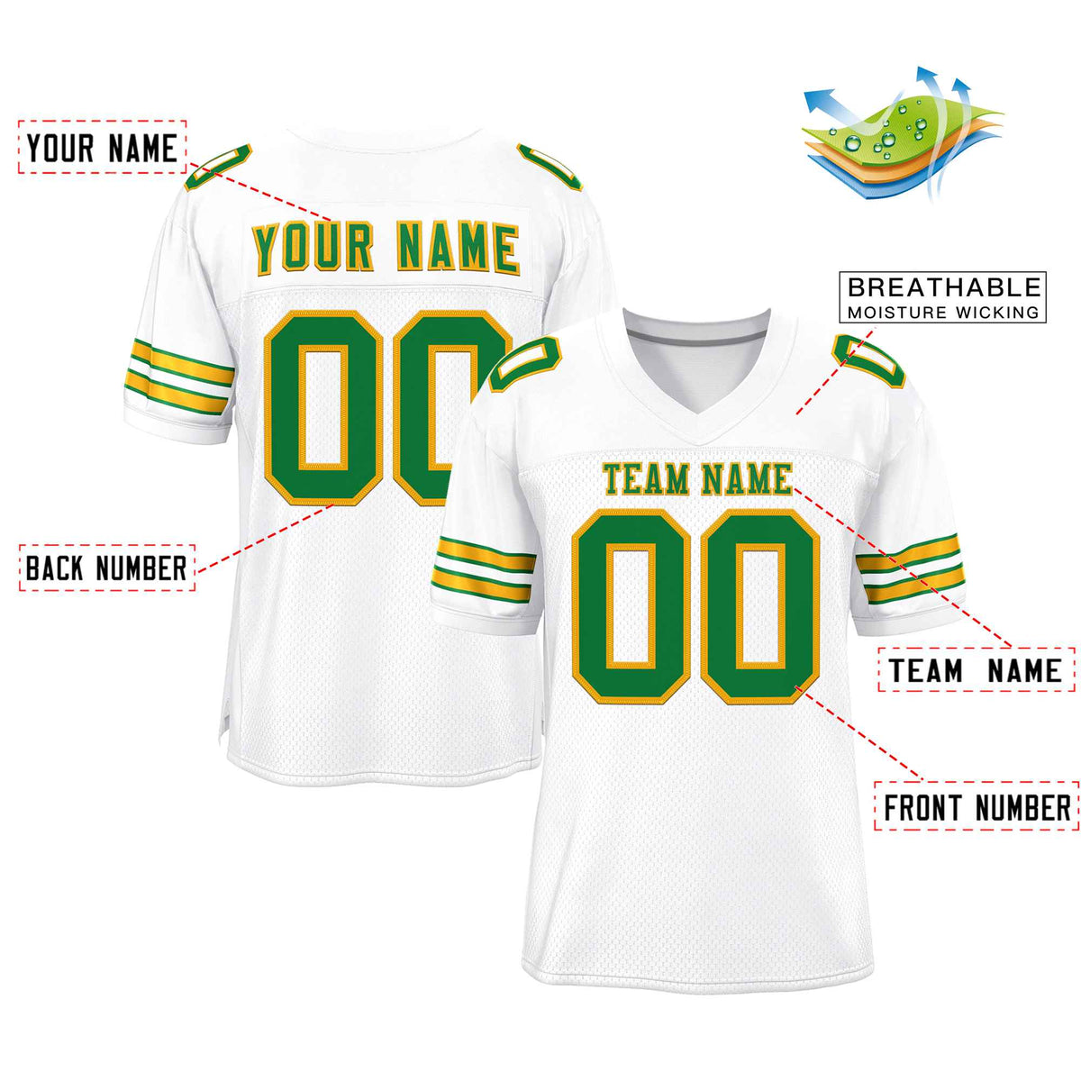 Custom White Kelly Green-Gold Classic Style Authentic American Football Jersey| KXKSHOP