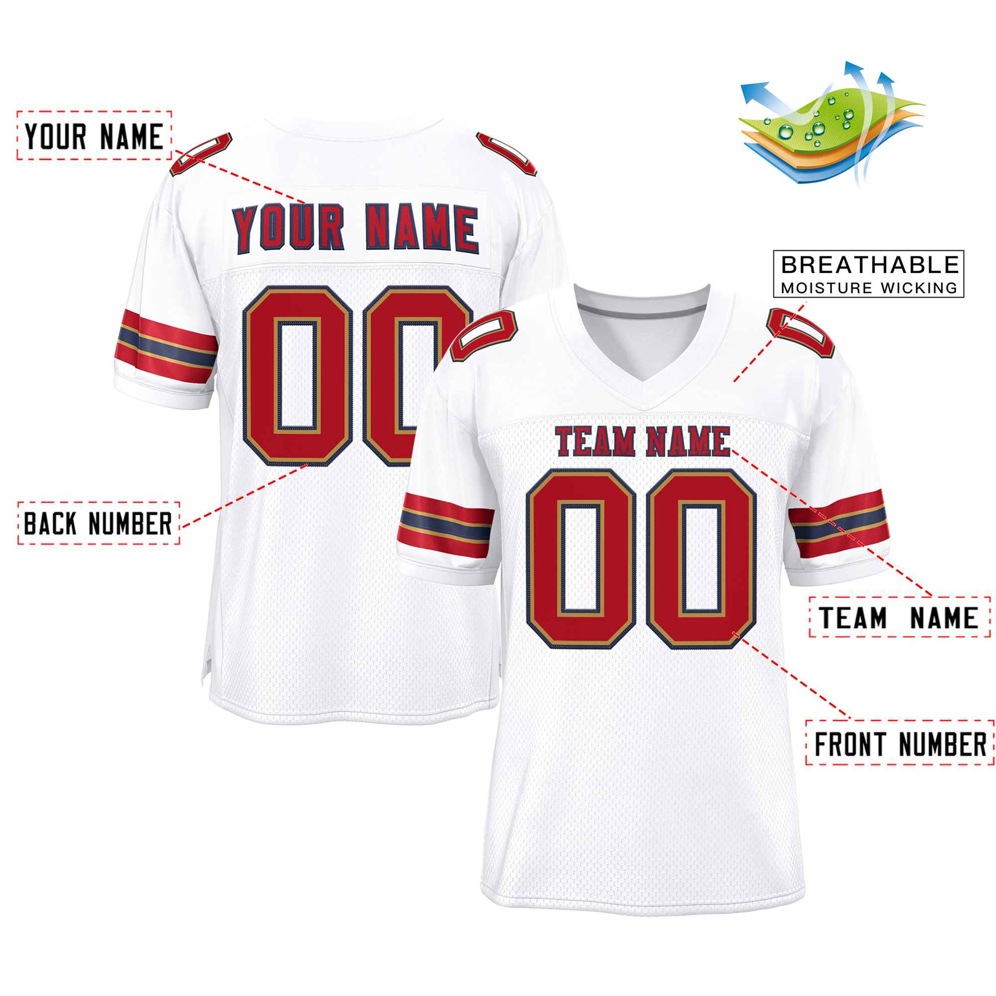Custom White Red-Navy Classic Style Authentic American Football Jersey| KXKSHOP