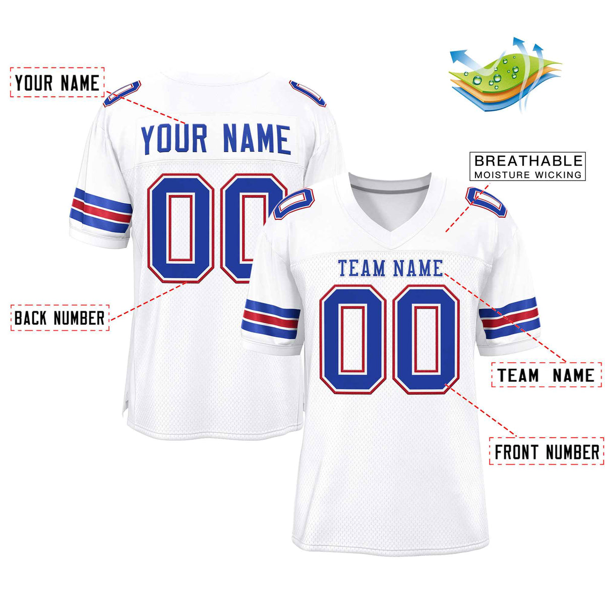 Custom White Royal-White Classic Style Authentic American Football Jersey| KXKSHOP