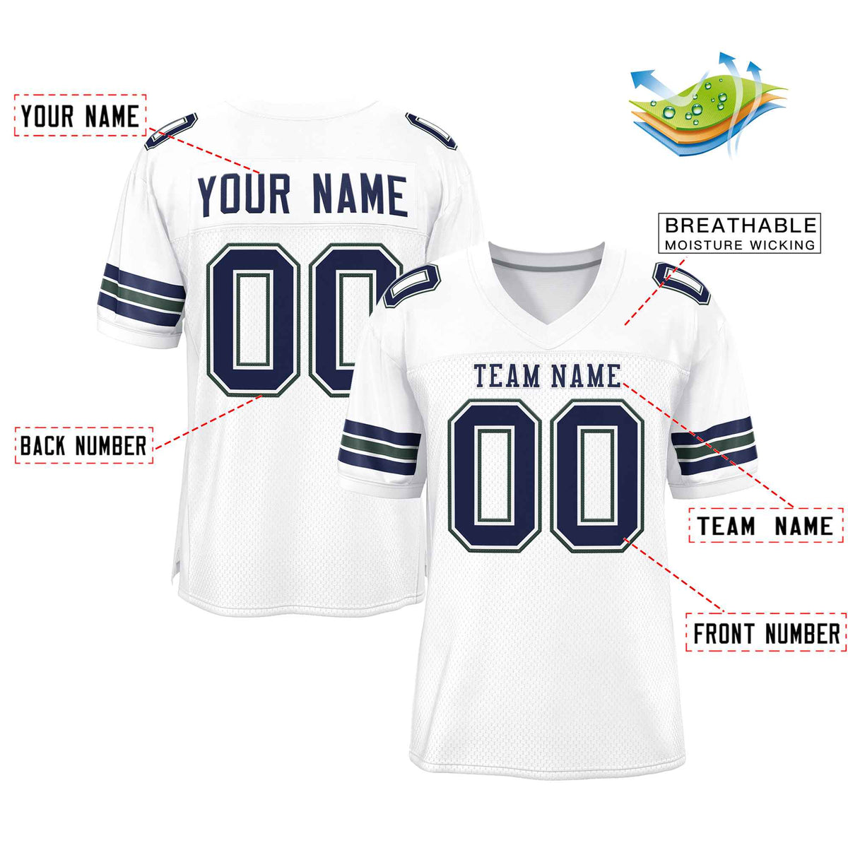 Custom White Navy-White Classic Style Authentic American Football Jersey| KXKSHOP