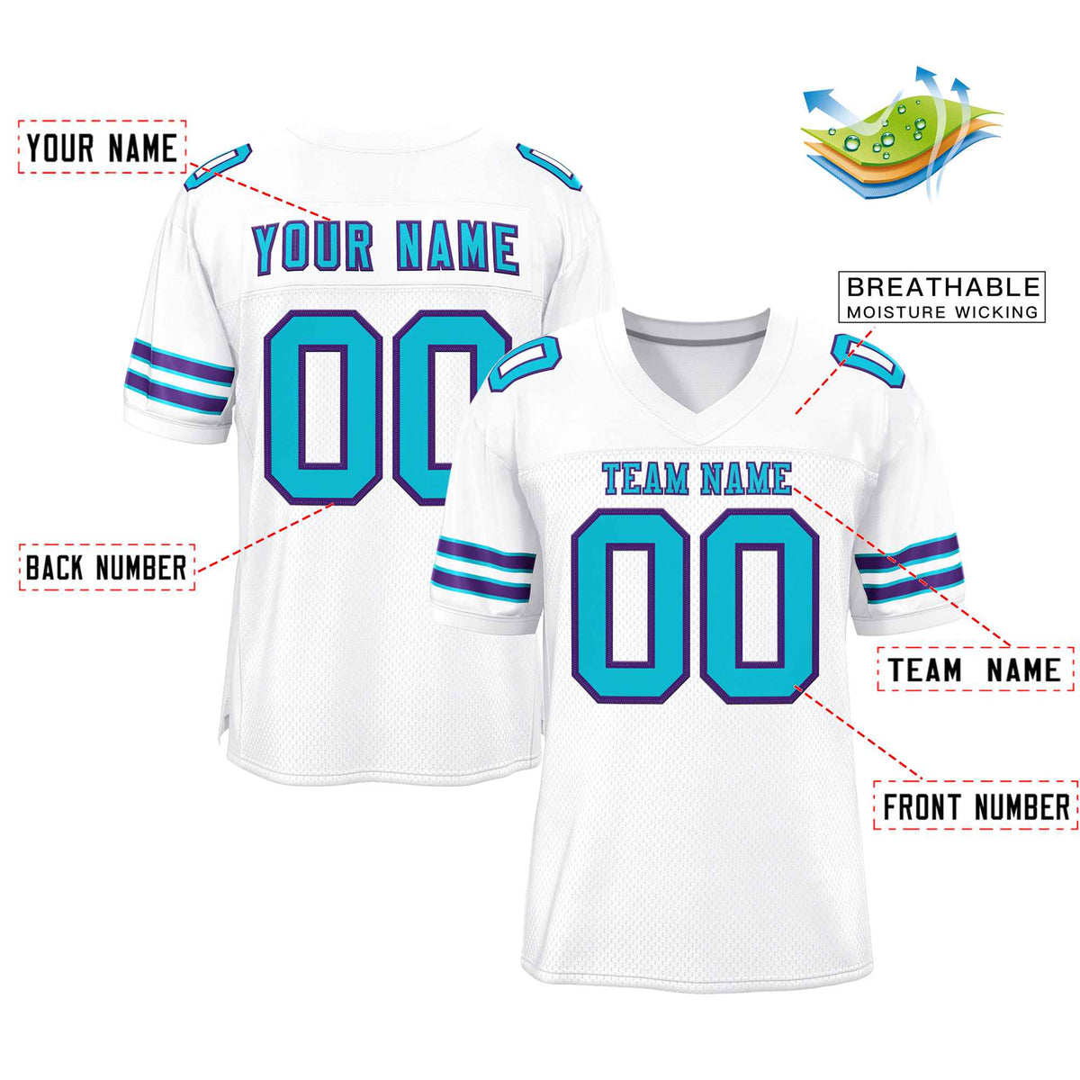 Custom White Light Blue-Purple Classic Style Authentic American Football Jersey| KXKSHOP