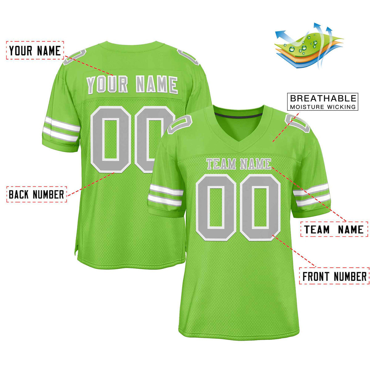 Custom Neon Green Gray-White Classic Style Authentic American Football Jersey| KXKSHOP