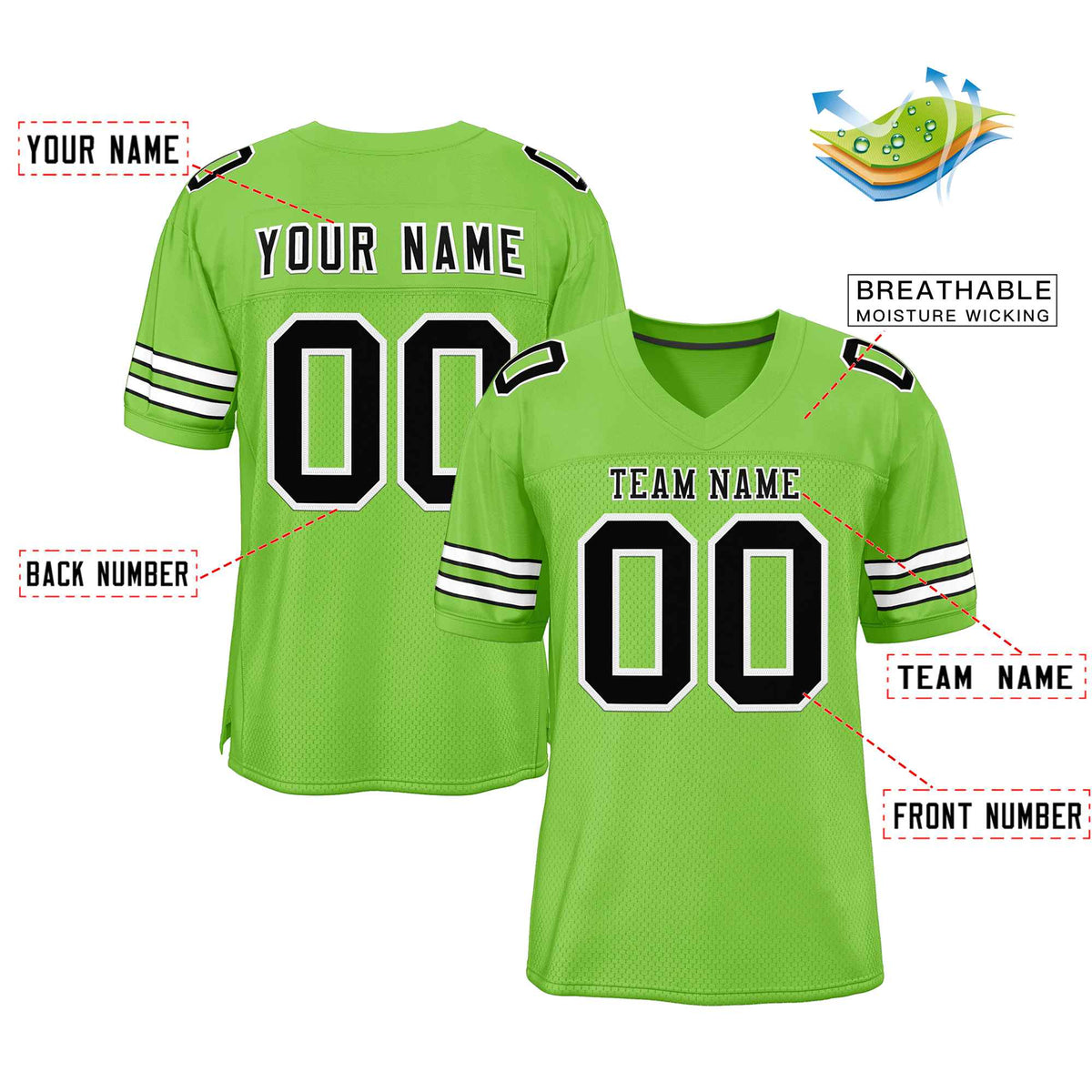 Custom Neon Green Black-White Classic Style Authentic American Football Jersey| KXKSHOP