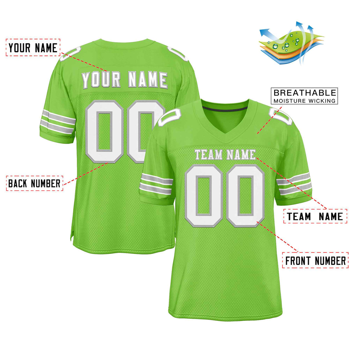 Custom Neon Green White-Gray Classic Style Authentic American Football Jersey| KXKSHOP