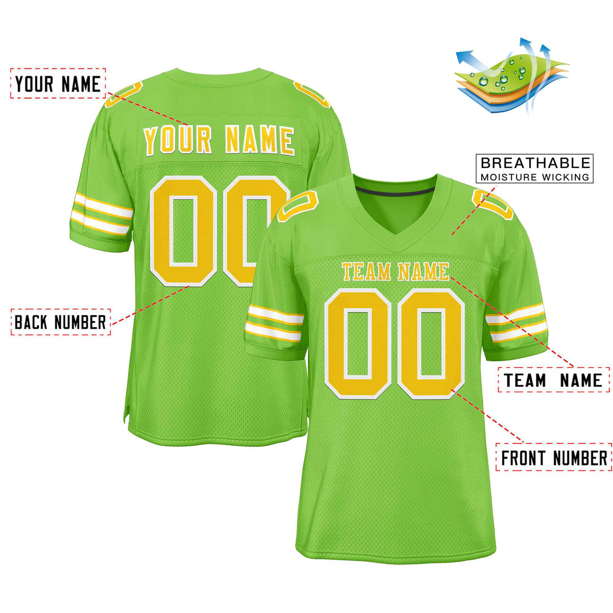Custom Neon Green Gold-White Classic Style Authentic American Football Jersey| KXKSHOP