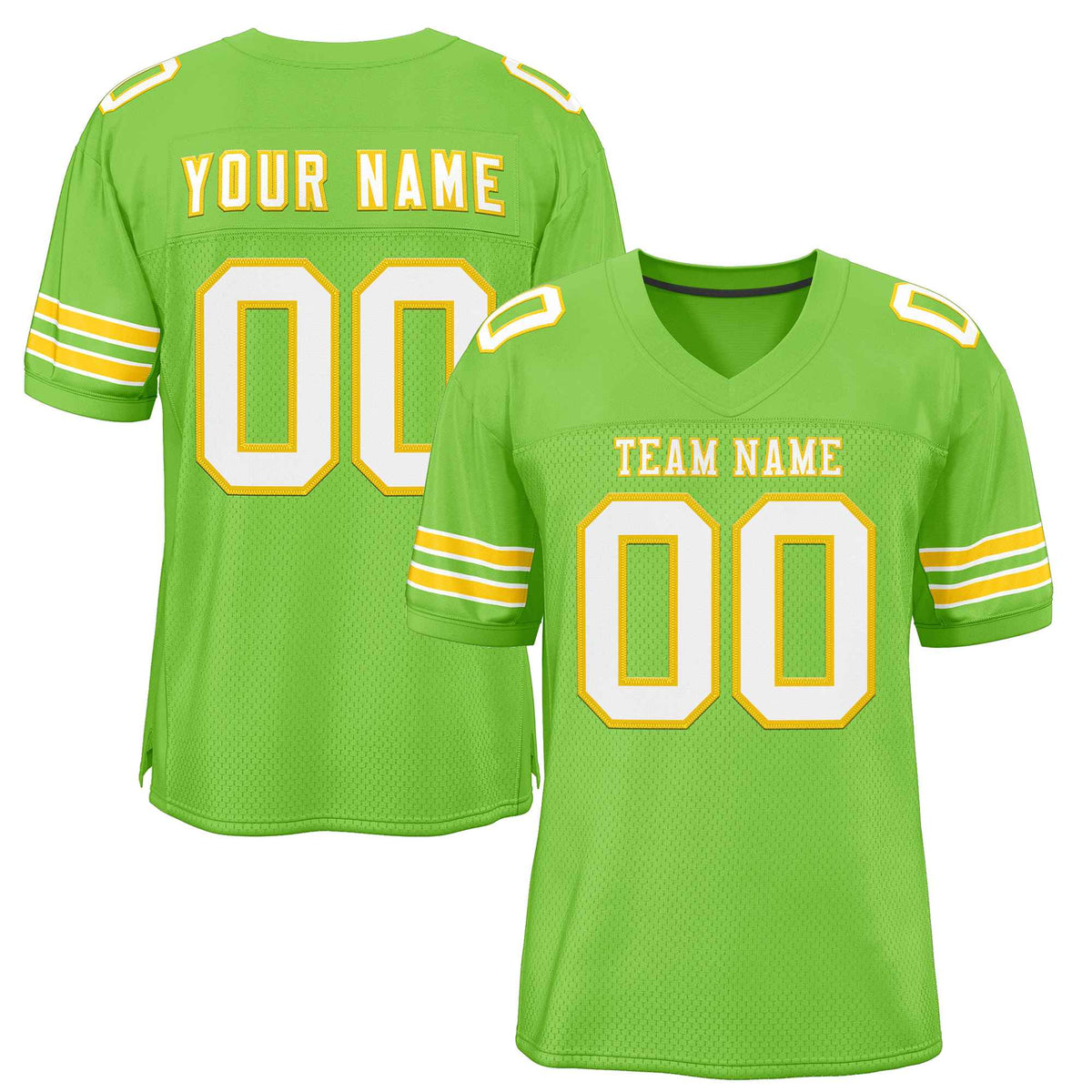 Custom Neon Green White-Gold Classic Style Authentic American Football Jersey| KXKSHOP
