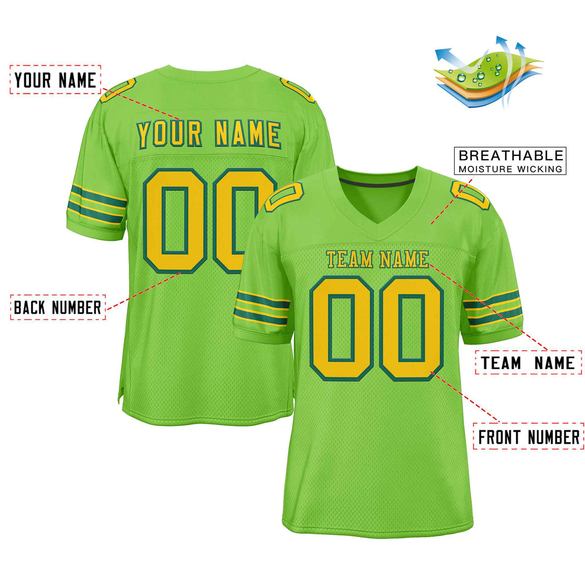 Custom Neon Green Gold-Kelly Green Classic Style Authentic American Football Jersey| KXKSHOP