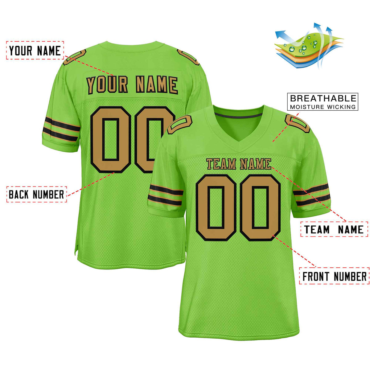 Custom Neon Green Old Gold-Black Classic Style Authentic American Football Jersey| KXKSHOP
