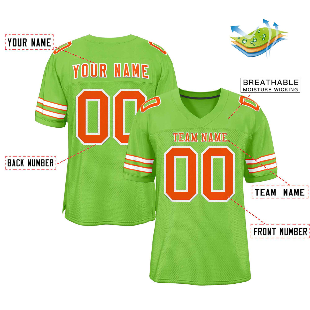 Custom Neon Green Orange-White Classic Style Authentic American Football Jersey| KXKSHOP
