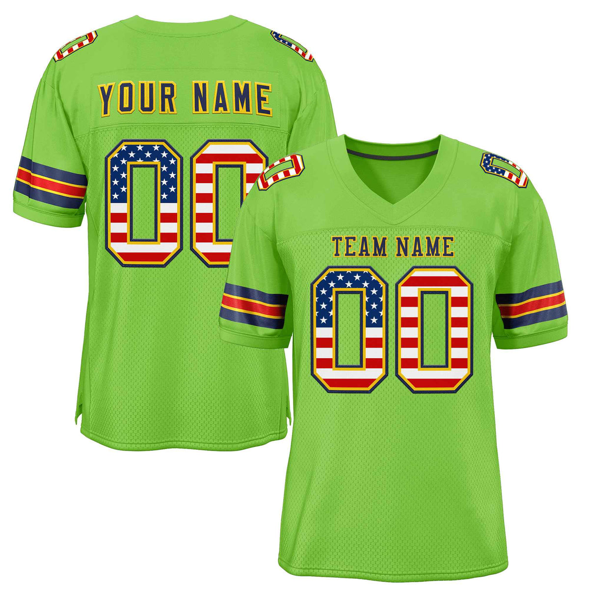 Custom Neon Green Navy-Gold Classic Style Authentic American Football Jersey| KXKSHOP