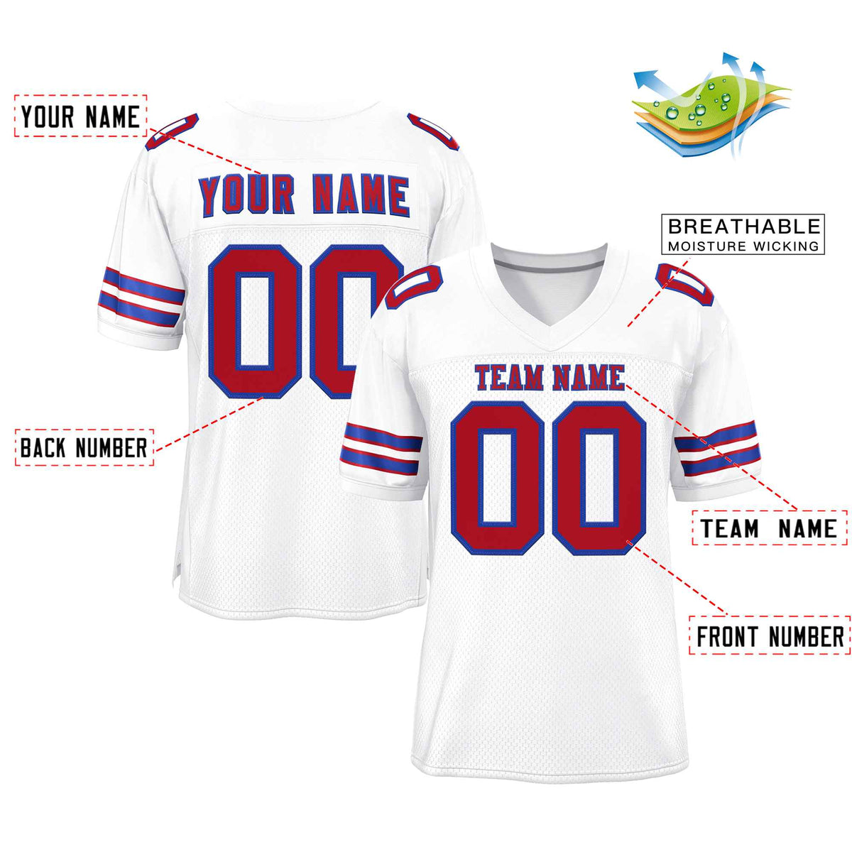 Custom White Red-Royal Classic Style Authentic American Football Jersey| KXKSHOP