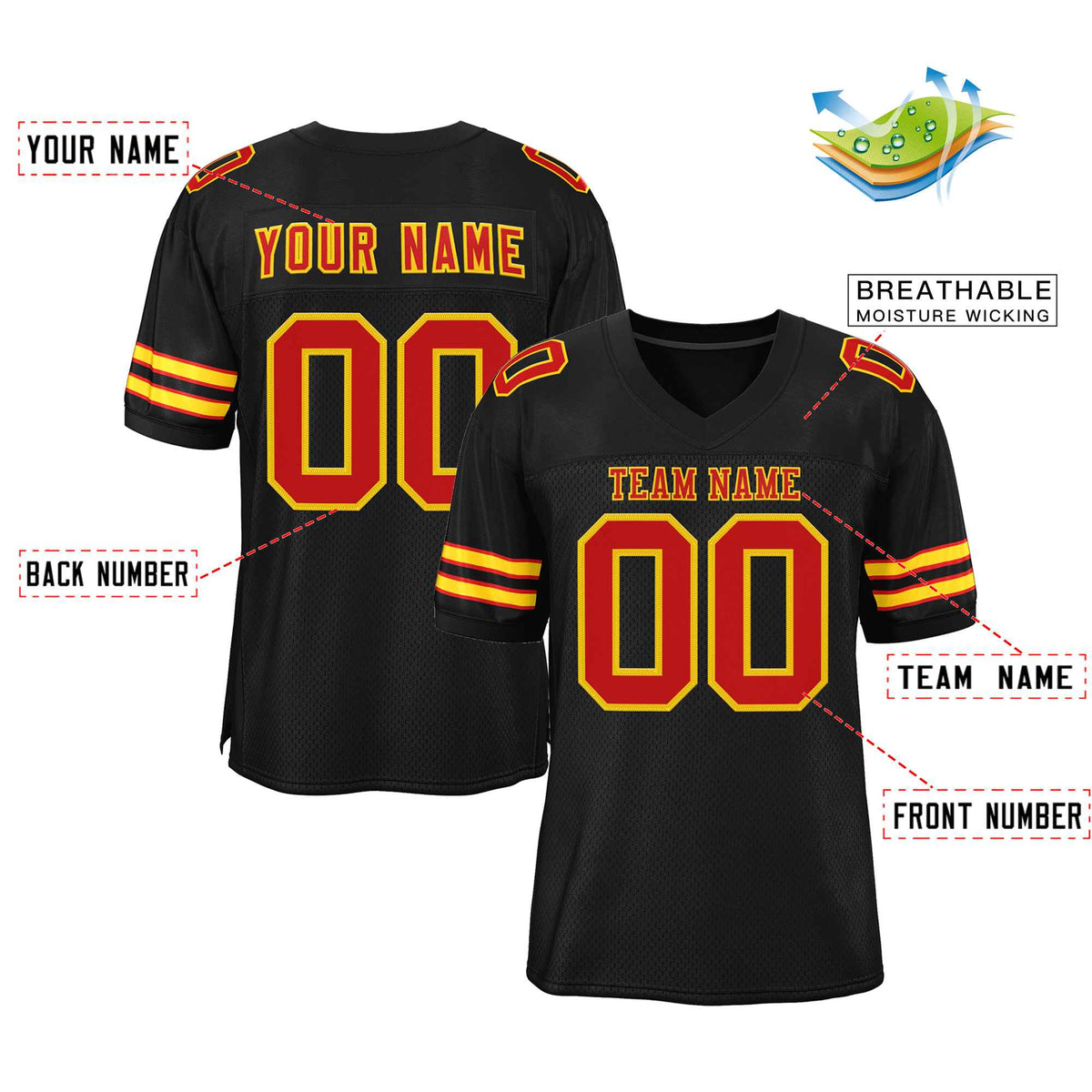 Custom Black Red-Gold Classic Style Authentic American Football Jersey| KXKSHOP