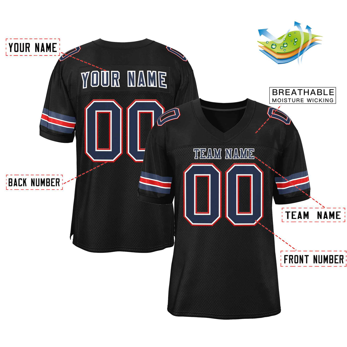 Custom Black Navy-White Classic Style Authentic American Football Jersey| KXKSHOP