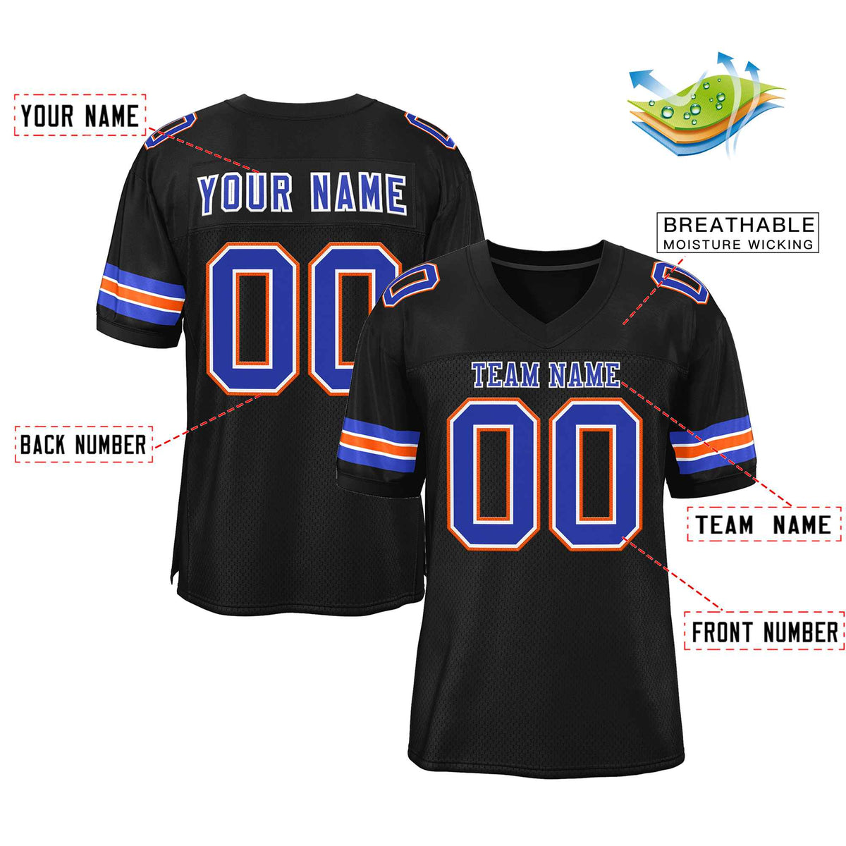 Custom Black Royal-White Classic Style Authentic American Football Jersey| KXKSHOP