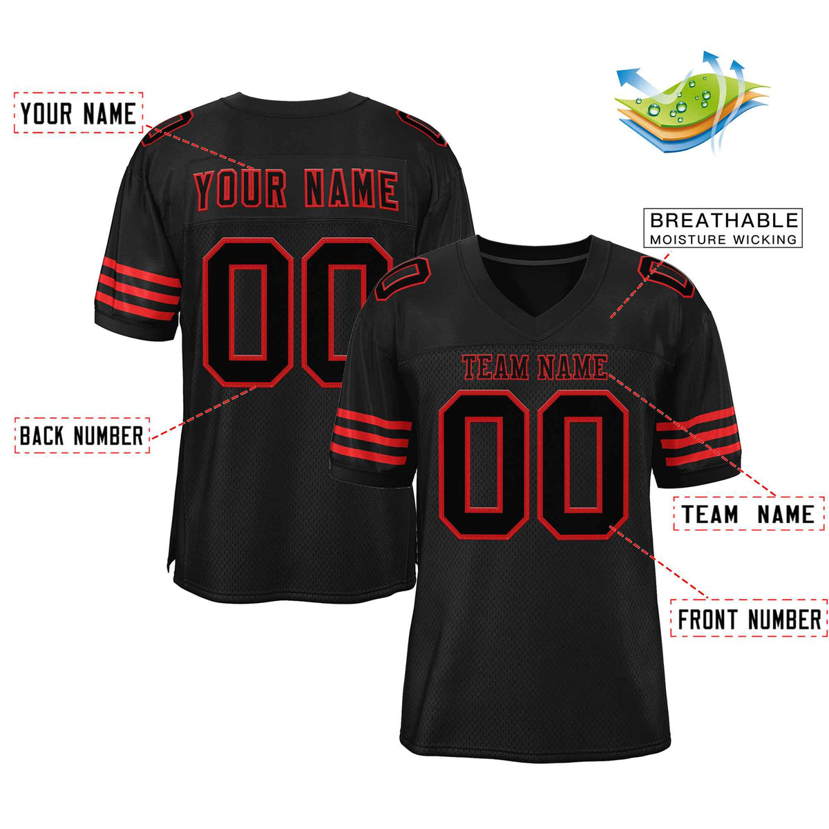 Custom Black Black-Red Classic Style Authentic American Football Jersey| KXKSHOP