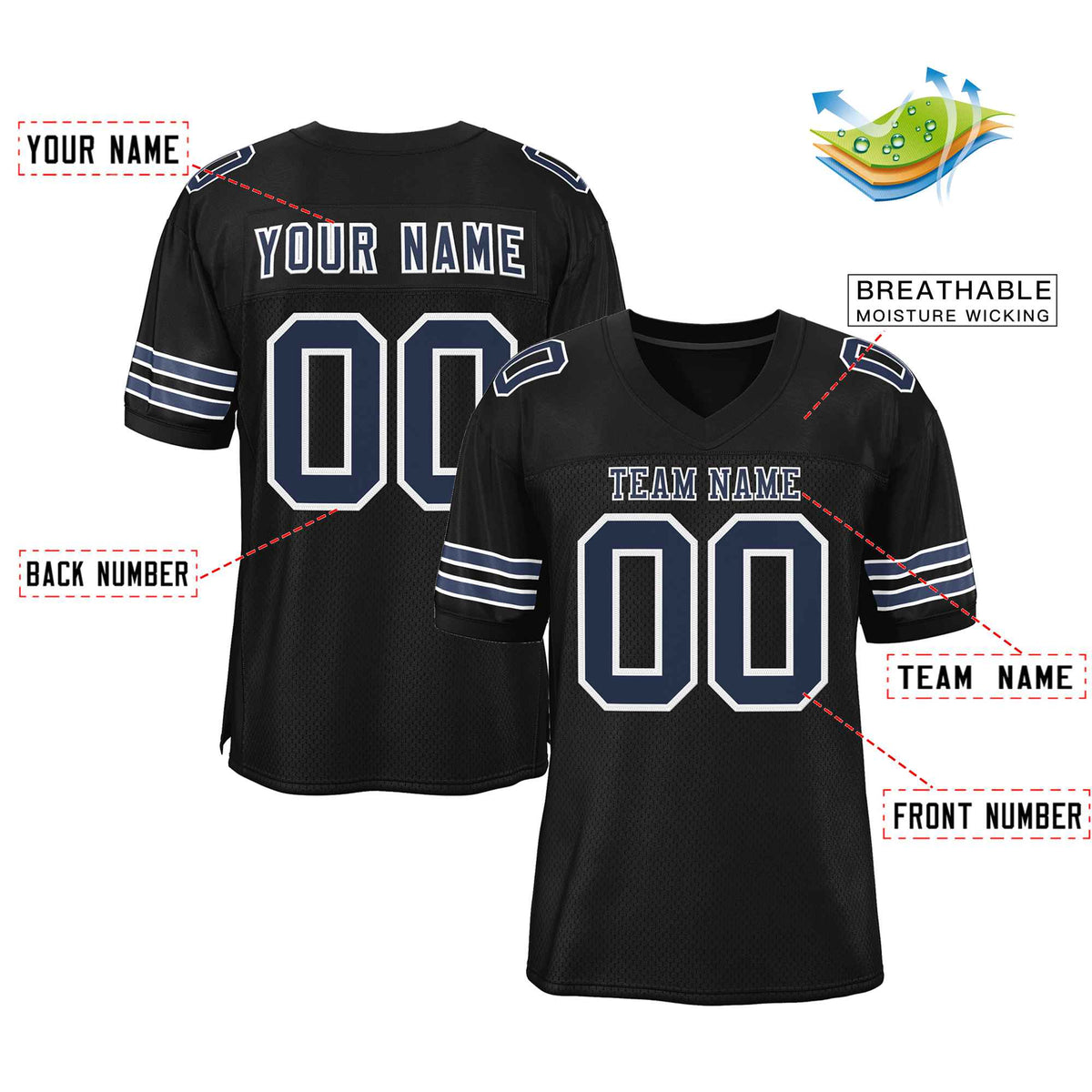Custom Black Navy-White Classic Style Authentic American Football Jersey| KXKSHOP