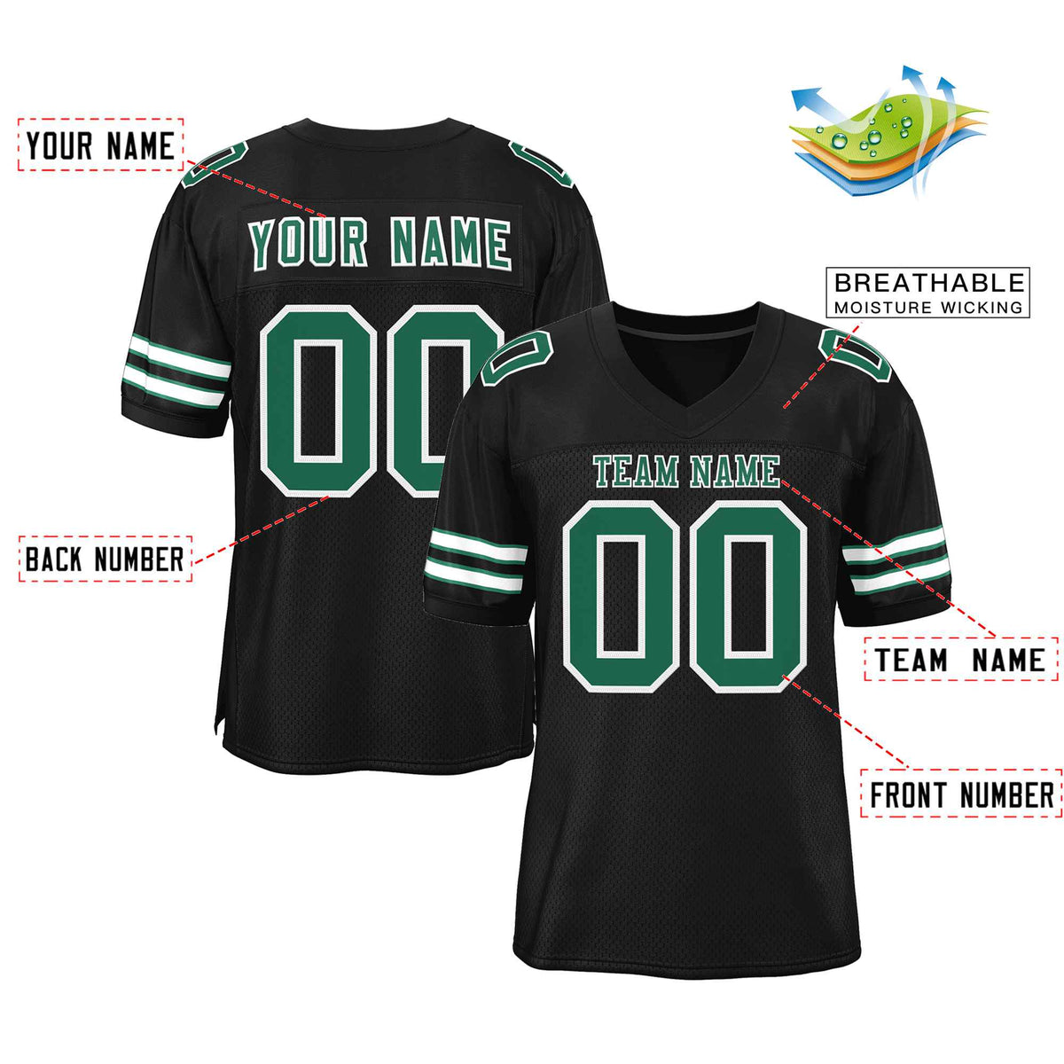 Custom Black Kelly Green-White Classic Style Authentic American Football Jersey| KXKSHOP