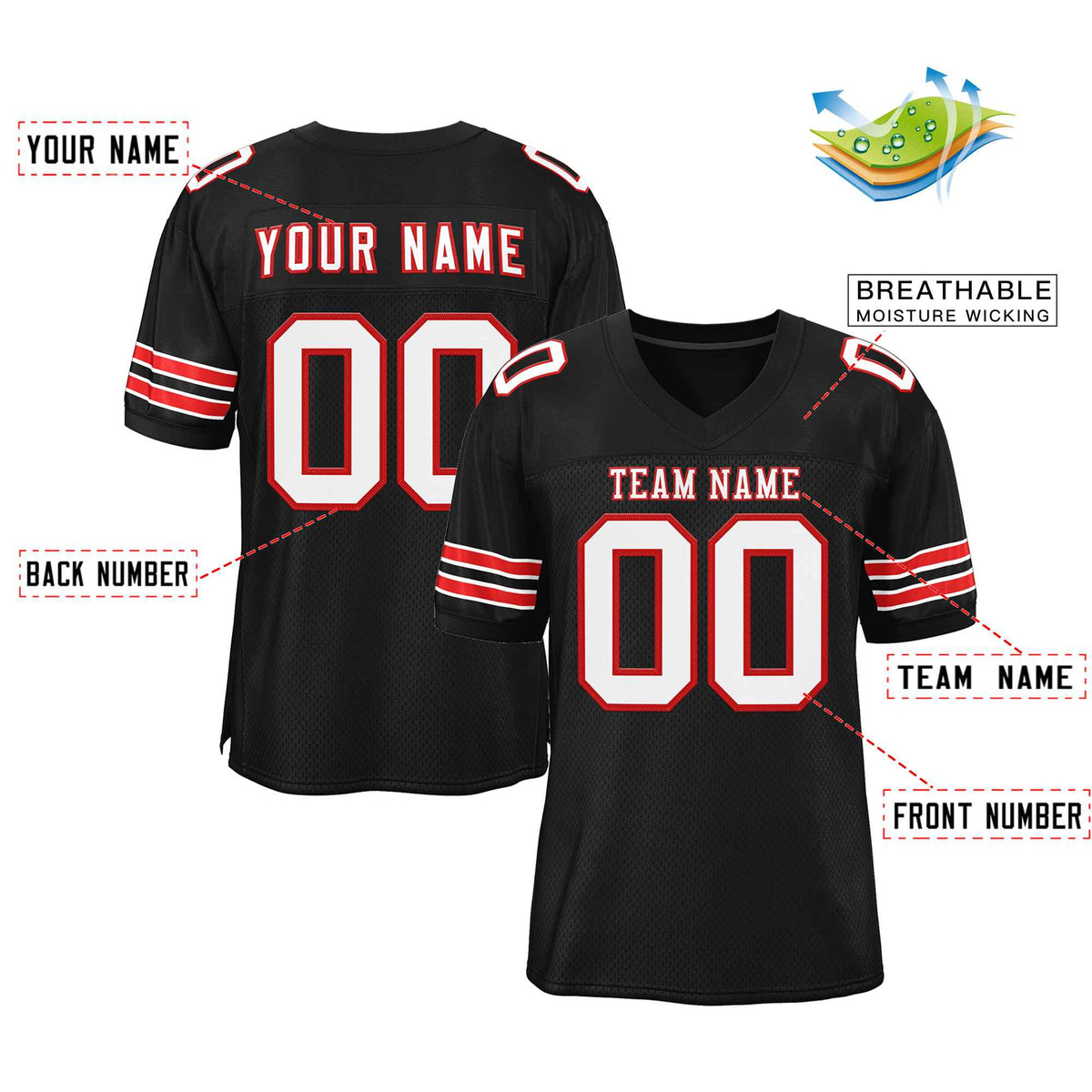 Custom Black White-Red Classic Style Authentic American Football Jersey| KXKSHOP