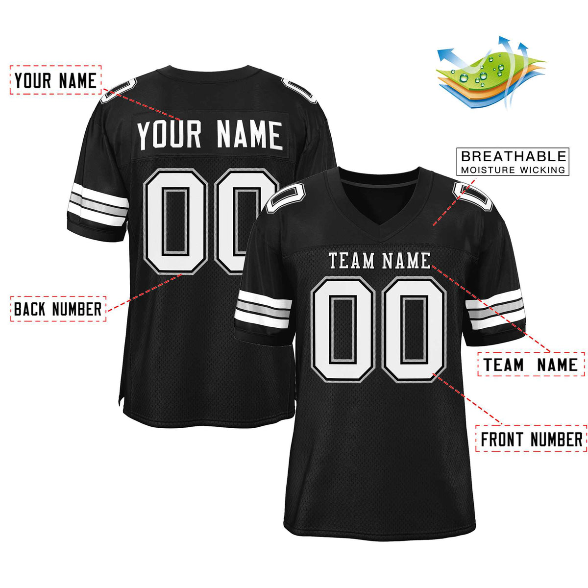 Custom Black White-Black Classic Style Authentic American Football Jersey| KXKSHOP