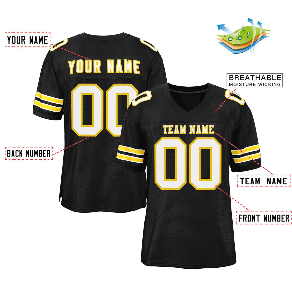 Custom Black White-Gold Classic Style Authentic American Football Jersey| KXKSHOP