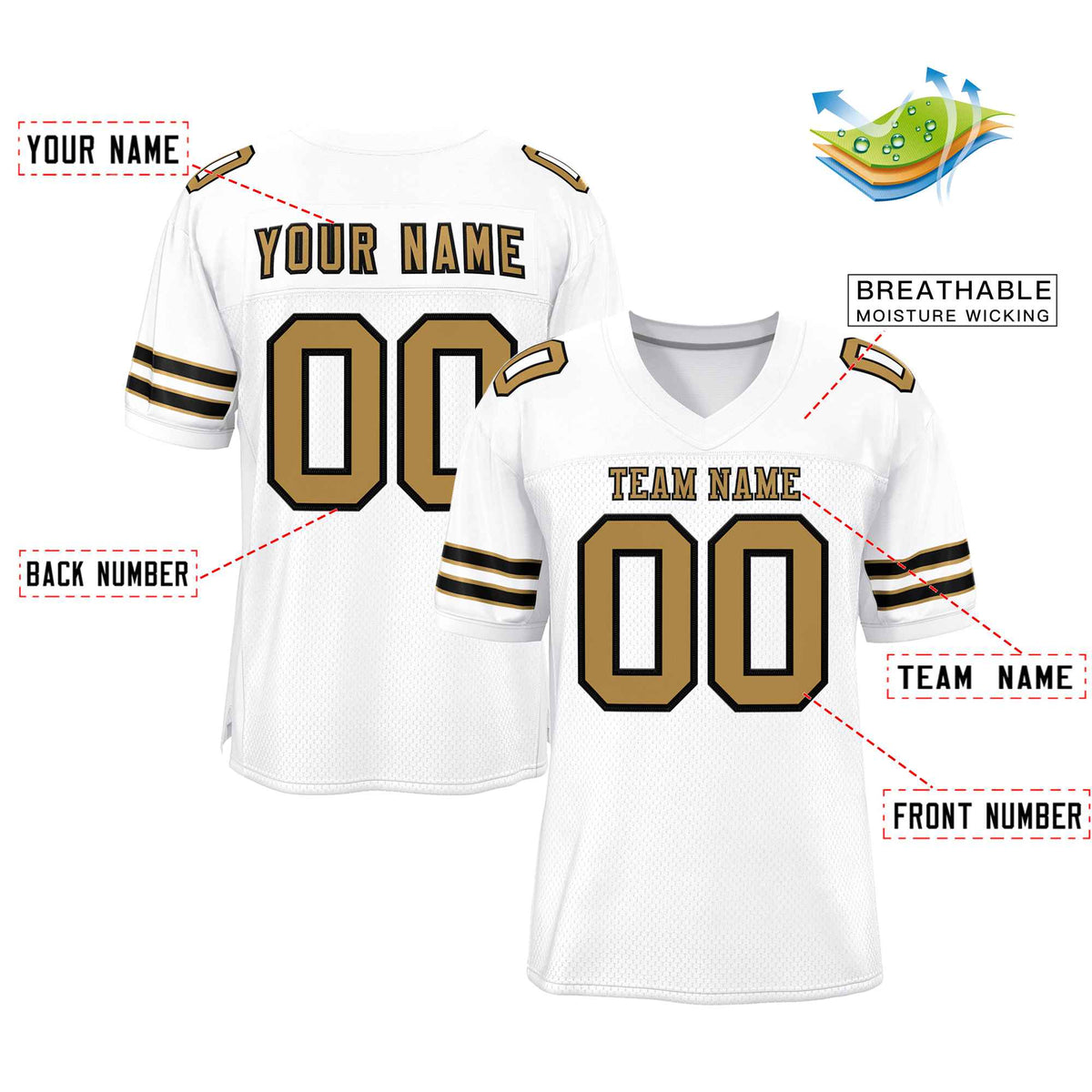Custom White Old Gold-Black Classic Style Authentic American Football Jersey| KXKSHOP