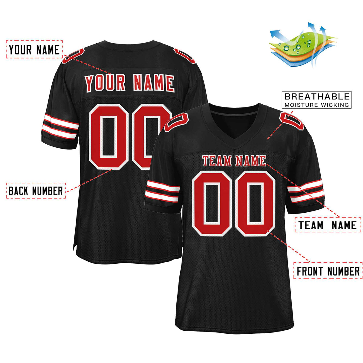 Custom Black Red-White Classic Style Authentic American Football Jersey| KXKSHOP