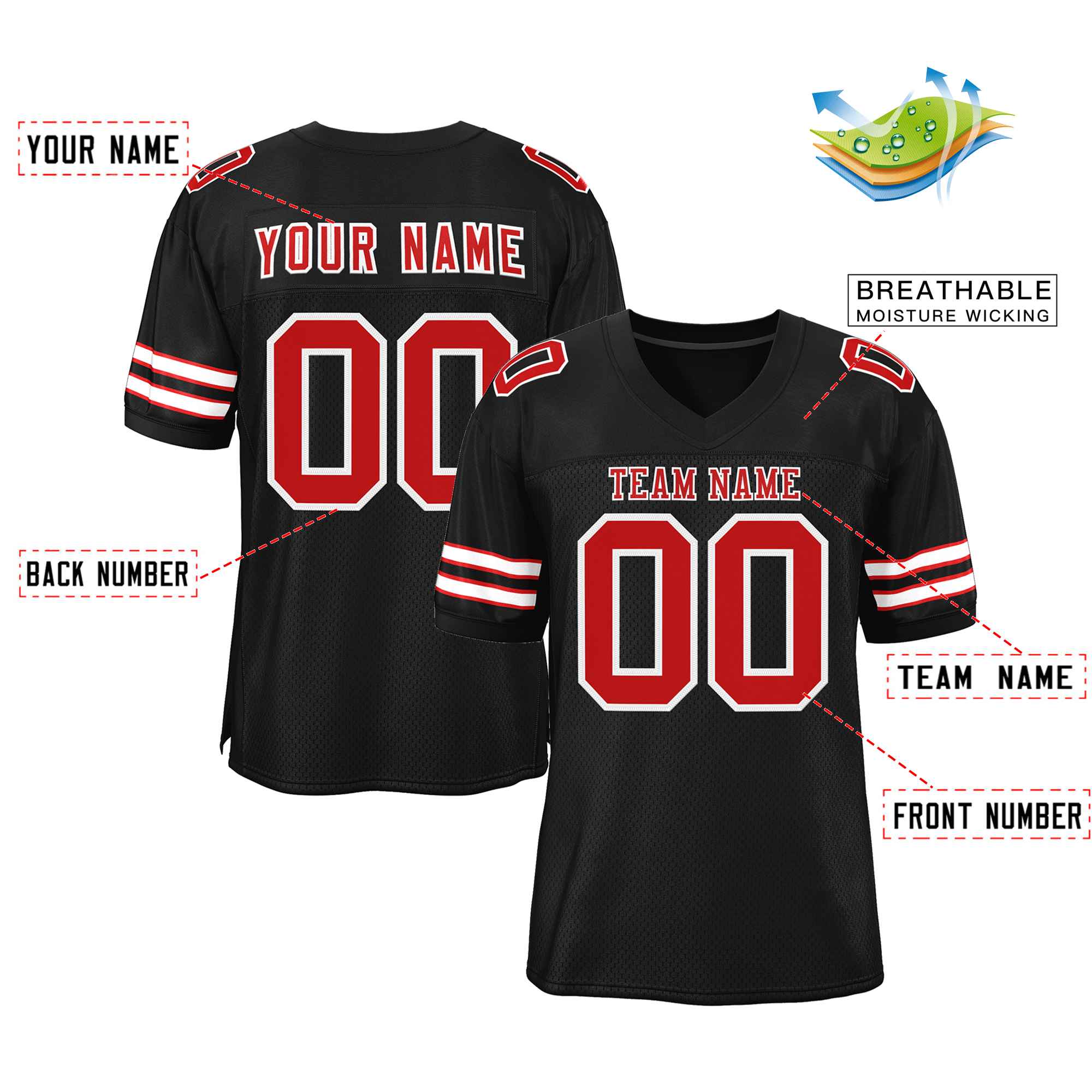 Custom Black Red-White Classic Style Authentic American Football Jersey| KXKSHOP