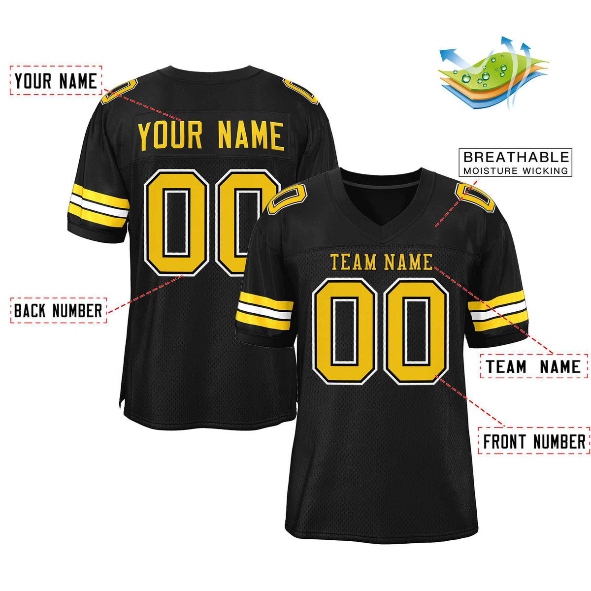 Custom Black Gold-Black Classic Style Authentic American Football Jersey| KXKSHOP