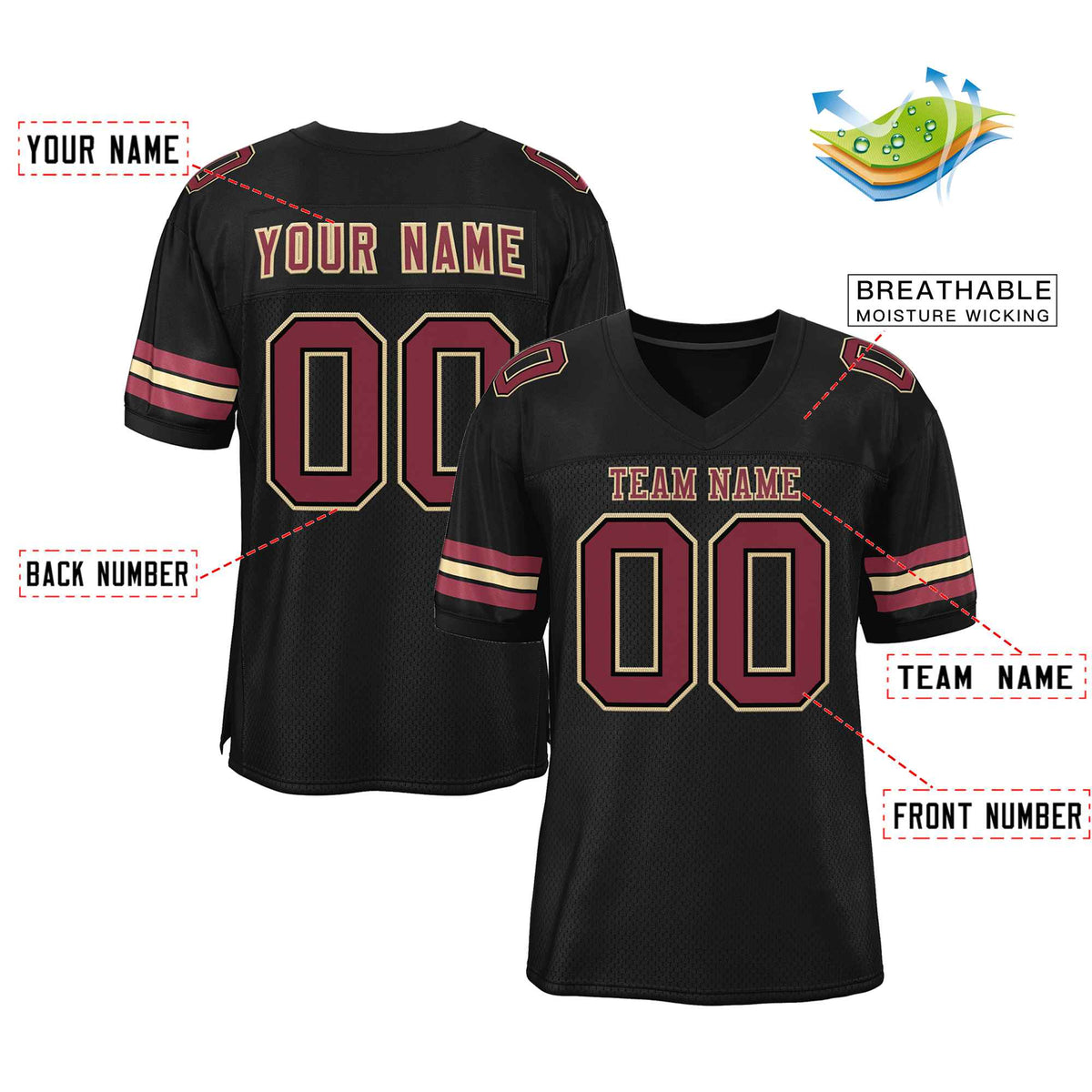 Custom Black Crimson-Old Gold Classic Style Authentic American Football Jersey| KXKSHOP