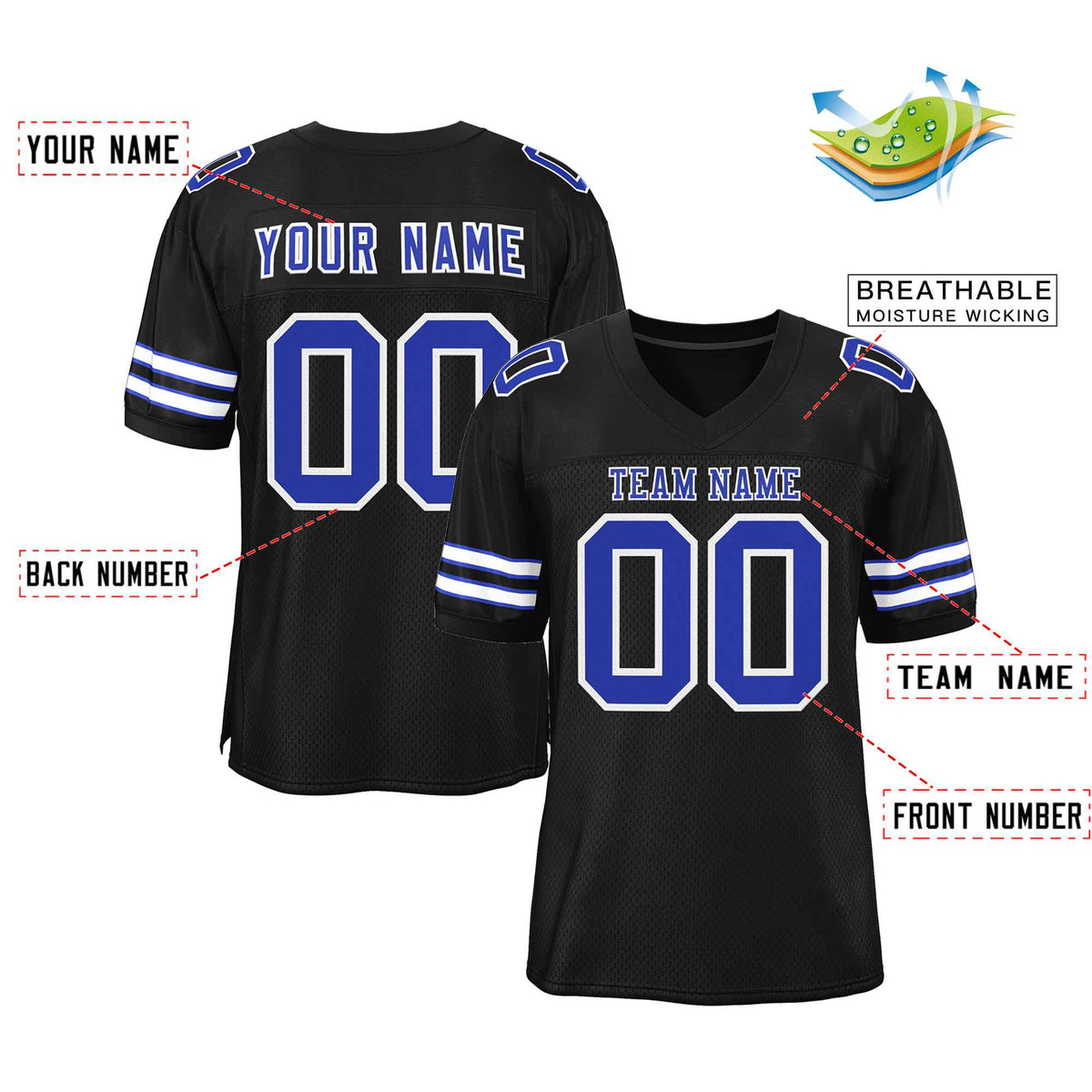 Custom Black Royal-White Classic Style Authentic American Football Jersey| KXKSHOP