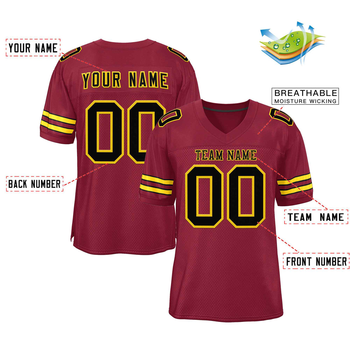 Custom Burgundy Black-Gold Classic Style Authentic American Football Jersey| KXKSHOP