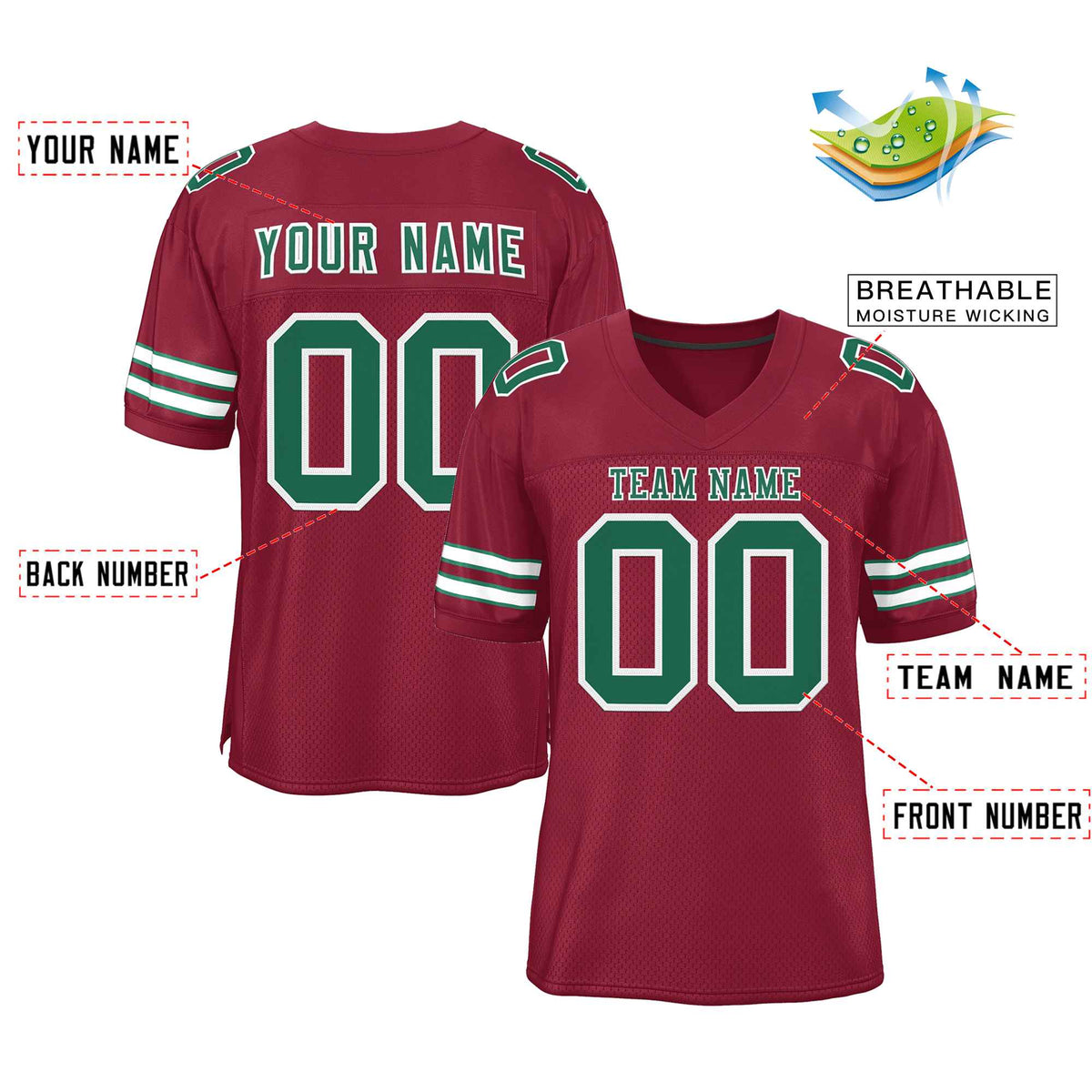 Custom Burgundy Kelly Green-White Classic Style Authentic American Football Jersey| KXKSHOP