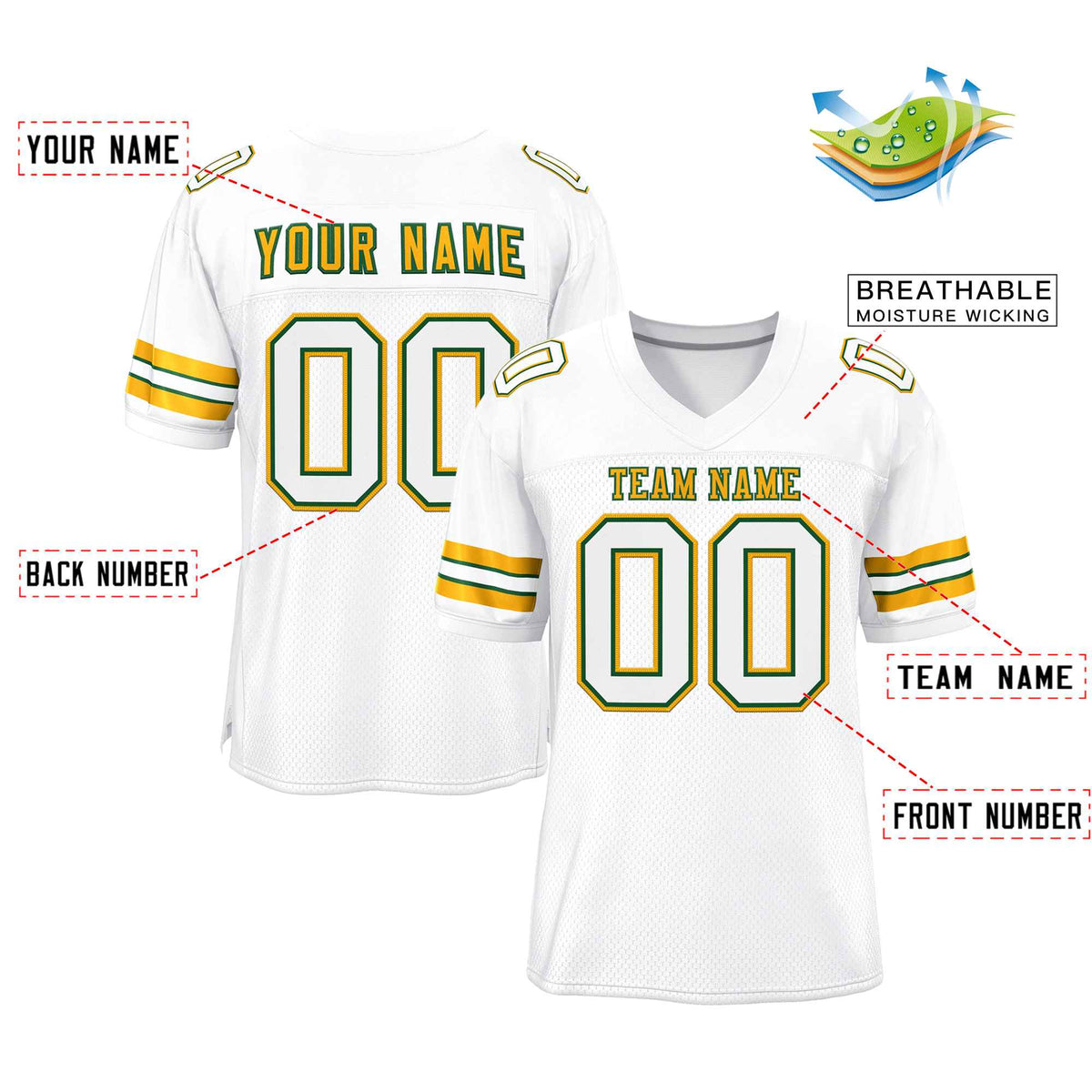Custom White Gold-Kelly Green Classic Style Authentic American Football Jersey| KXKSHOP
