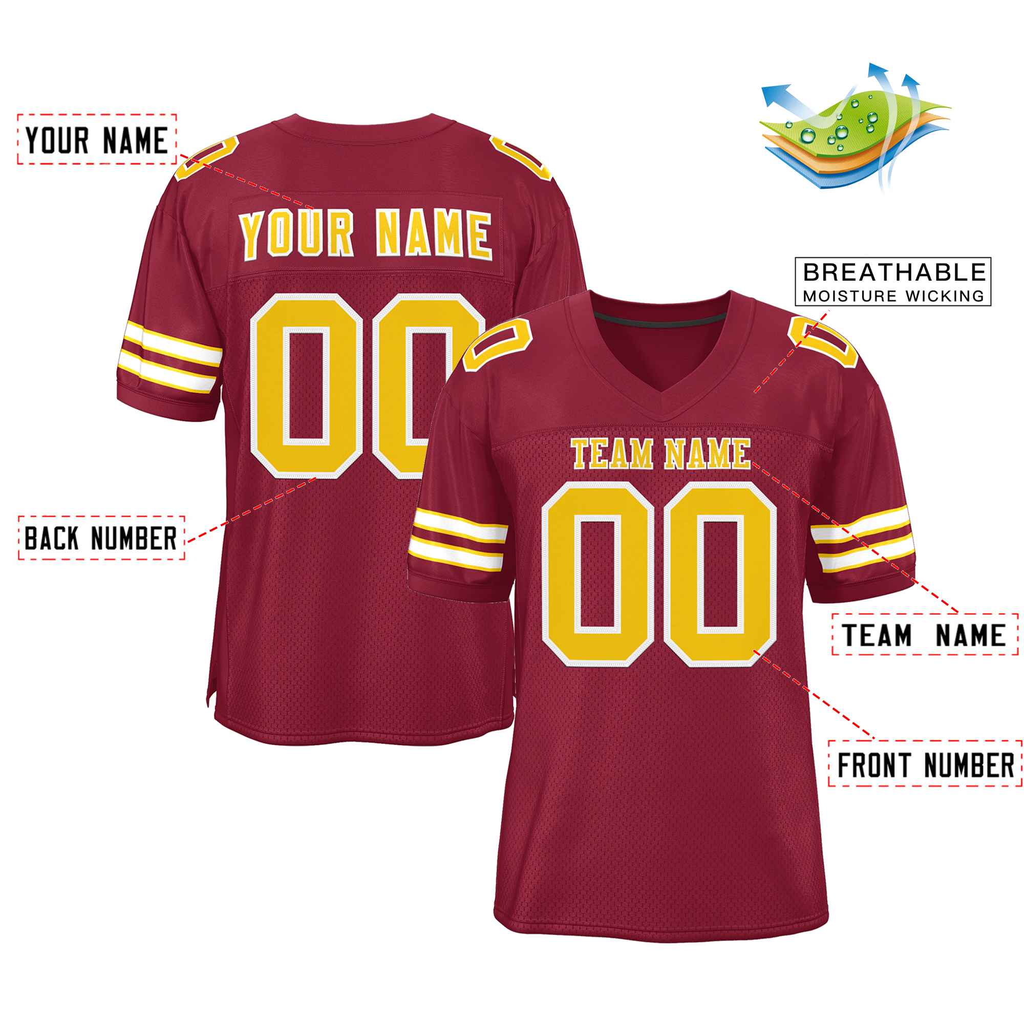 Custom Burgundy Gold-White Classic Style Authentic American Football Jersey| KXKSHOP