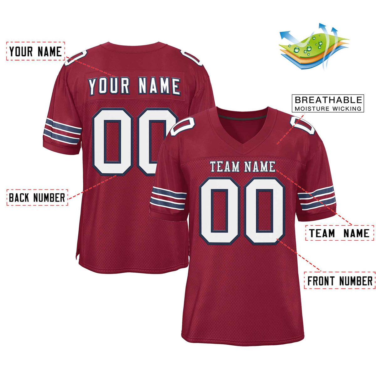 Custom Burgundy White-Navy Classic Style Authentic American Football Jersey| KXKSHOP