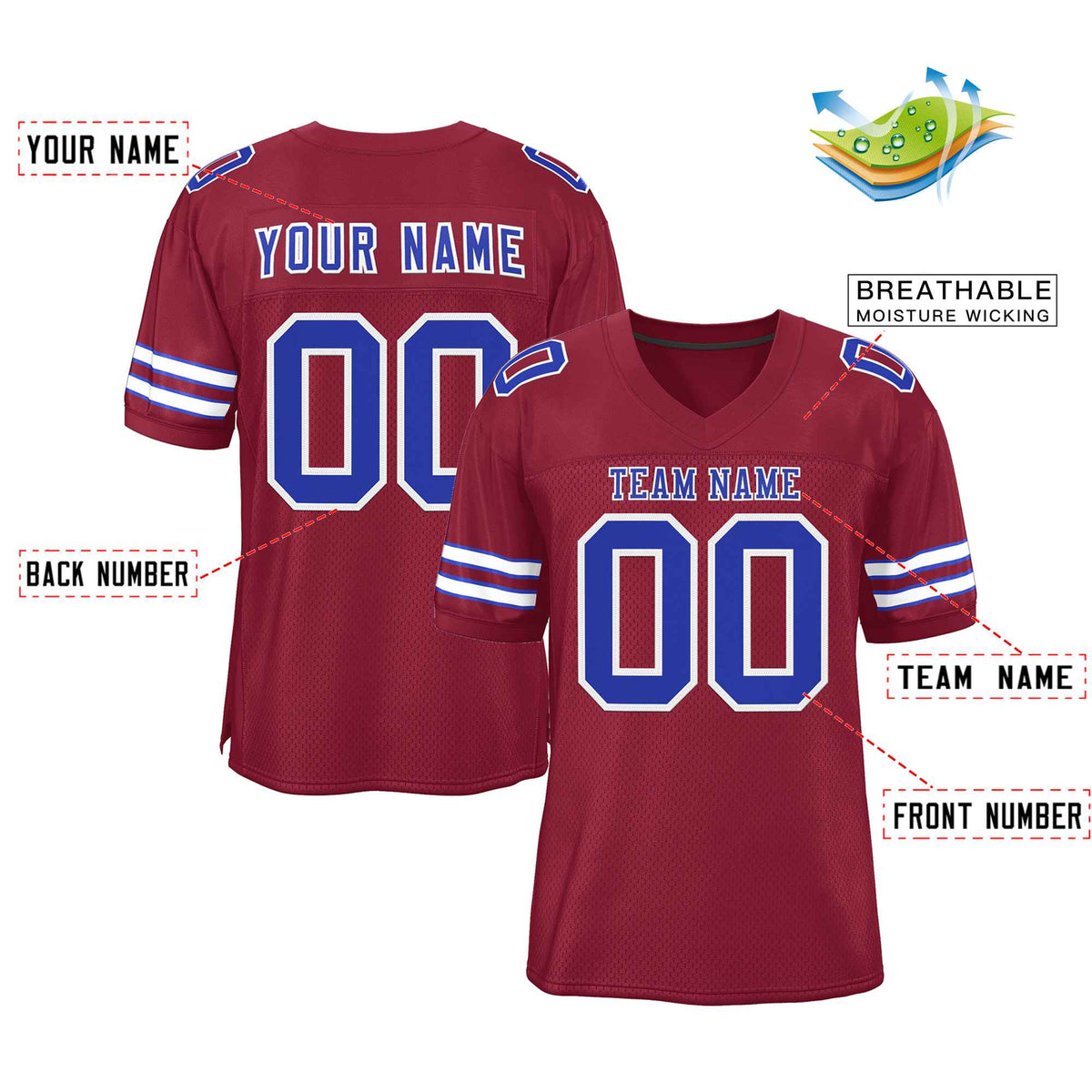 Custom Burgundy Royal-White Classic Style Authentic American Football Jersey| KXKSHOP