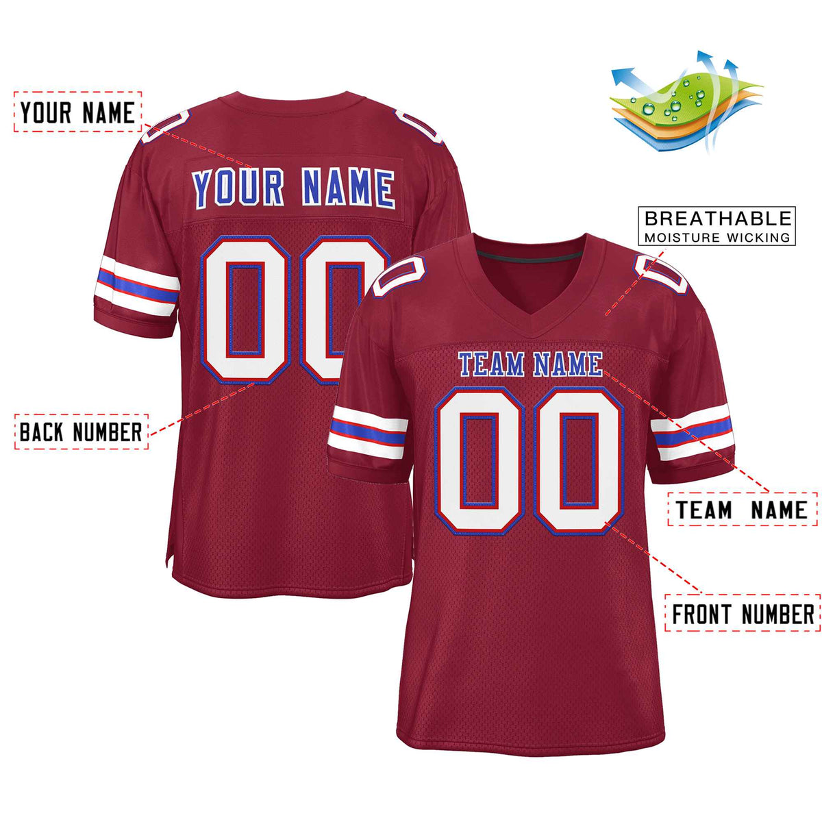 Custom Burgundy Royal-White Classic Style Authentic American Football Jersey| KXKSHOP