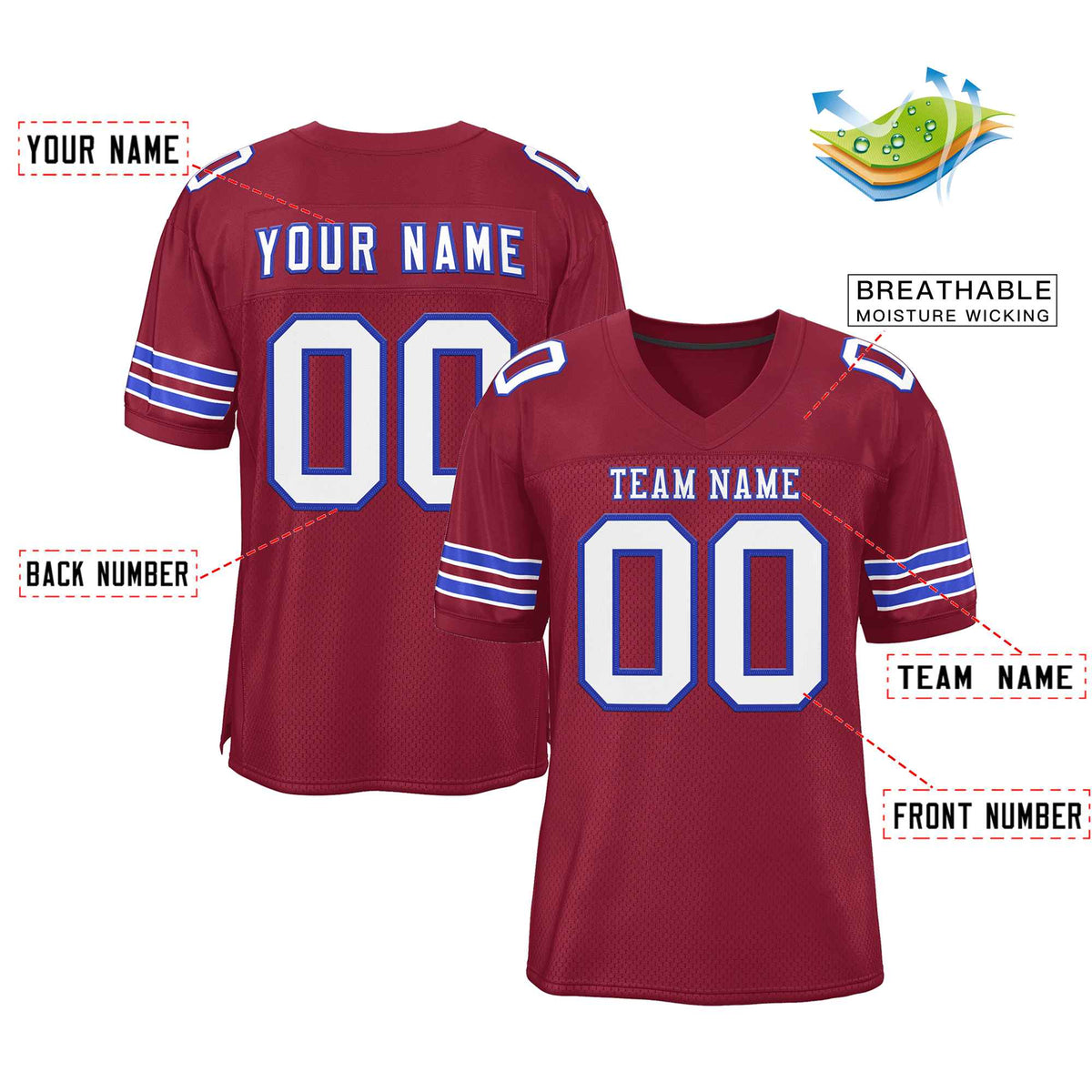 Custom Burgundy White-Royal Classic Style Authentic American Football Jersey| KXKSHOP