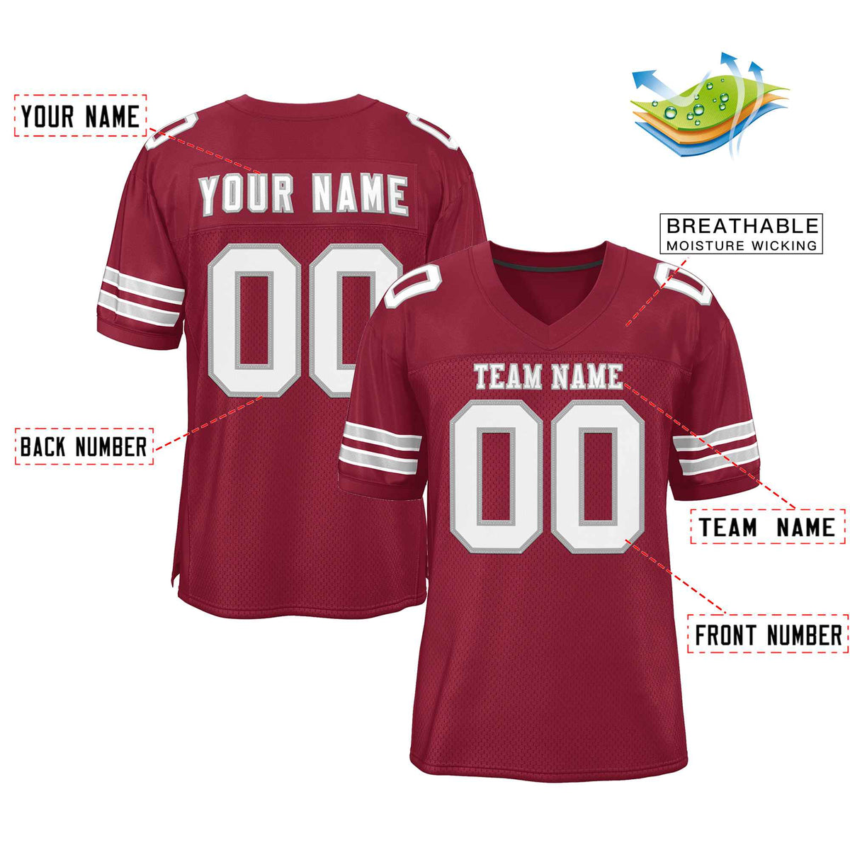 Custom Burgundy White-Gray Classic Style Authentic American Football Jersey| KXKSHOP