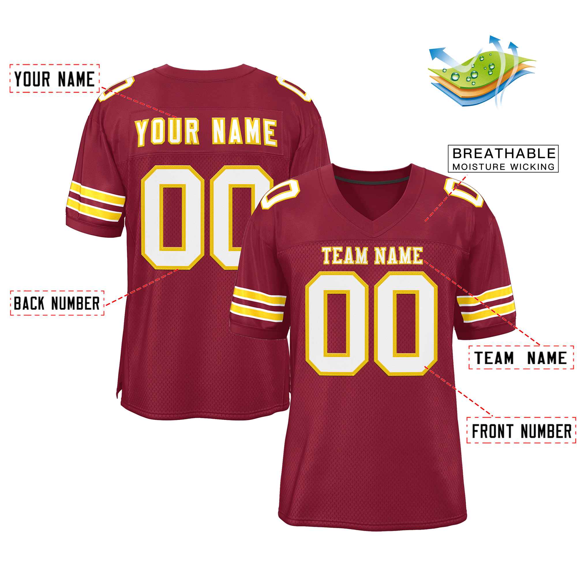 Custom Burgundy White-Gold Classic Style Authentic American Football Jersey| KXKSHOP