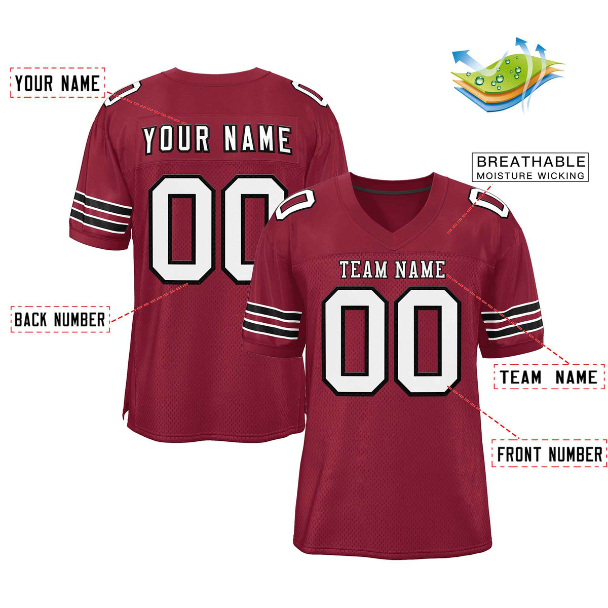 Custom Burgundy White-Black Classic Style Authentic American Football Jersey| KXKSHOP