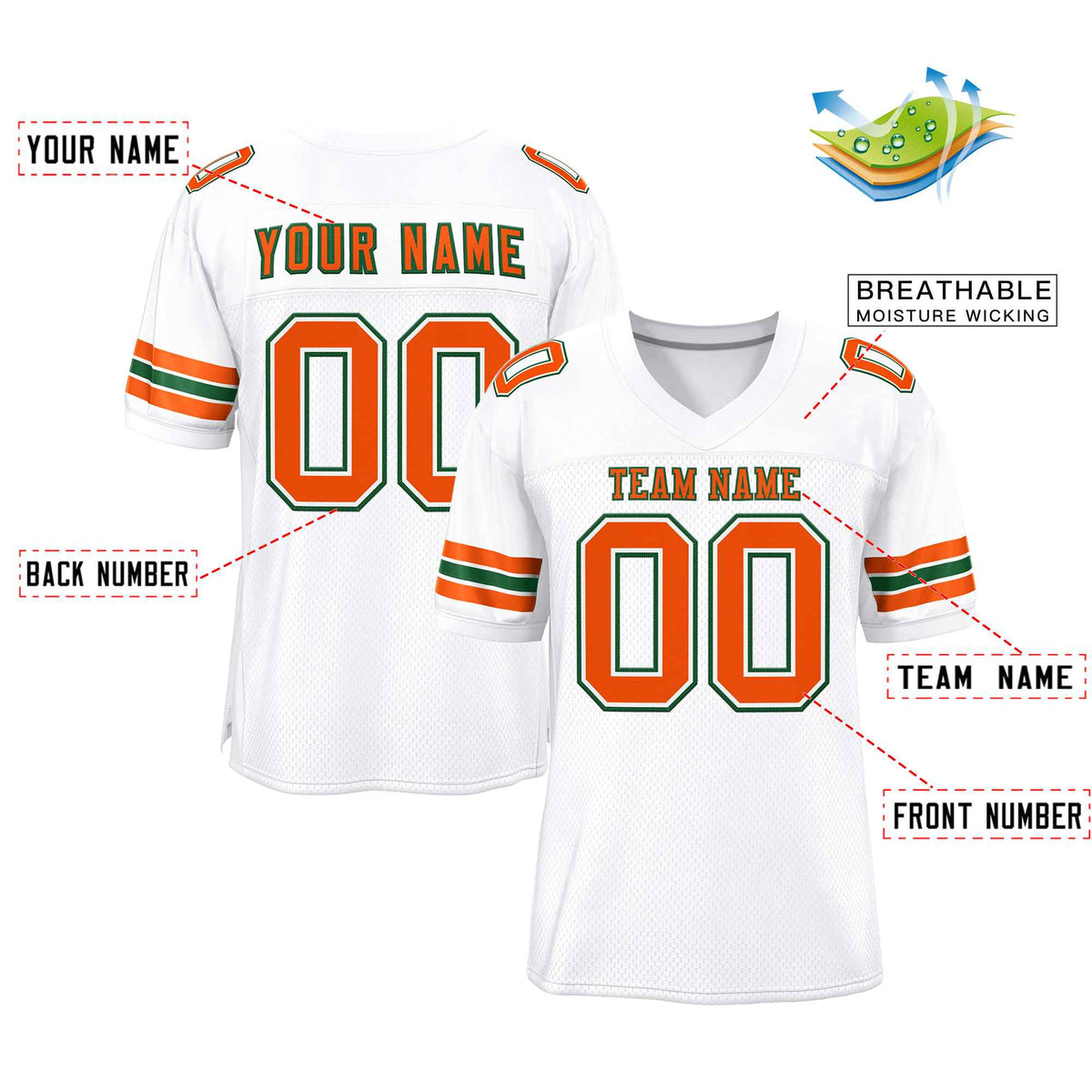 Custom White Orange-Kelly Green Classic Style Authentic American Football Jersey| KXKSHOP
