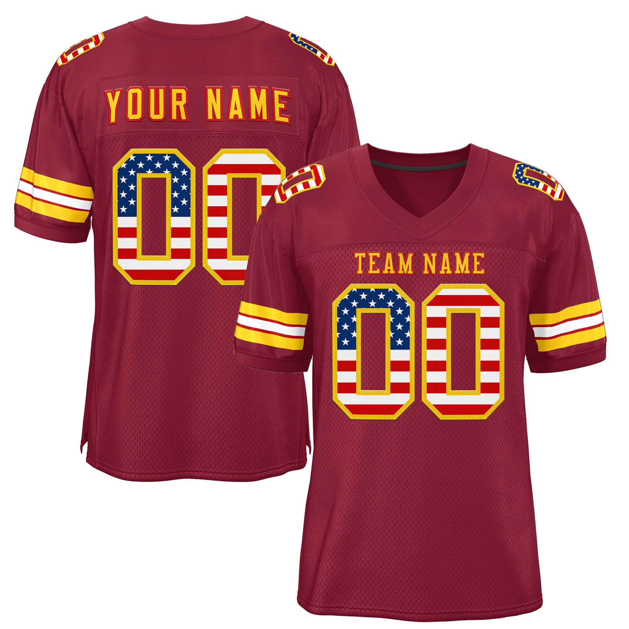 Custom Burgundy Gold-Red Classic Style Authentic American Football Jersey| KXKSHOP