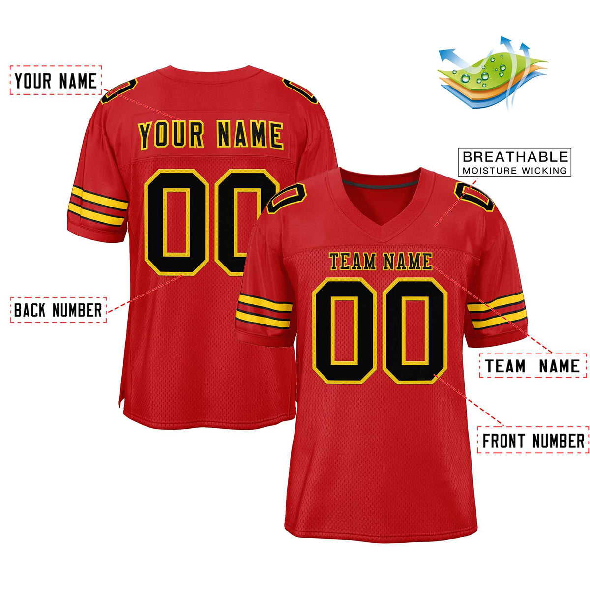 Custom Red Black-Gold Classic Style Authentic American Football Jersey| KXKSHOP