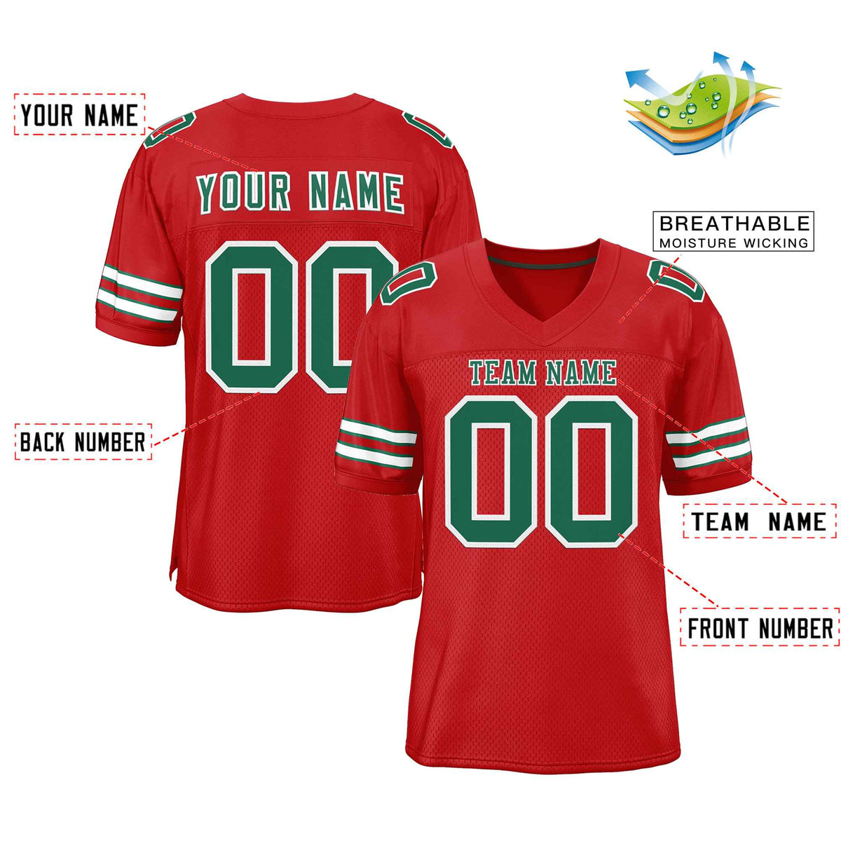 Custom Red Kelly Green-White Classic Style Authentic American Football Jersey| KXKSHOP