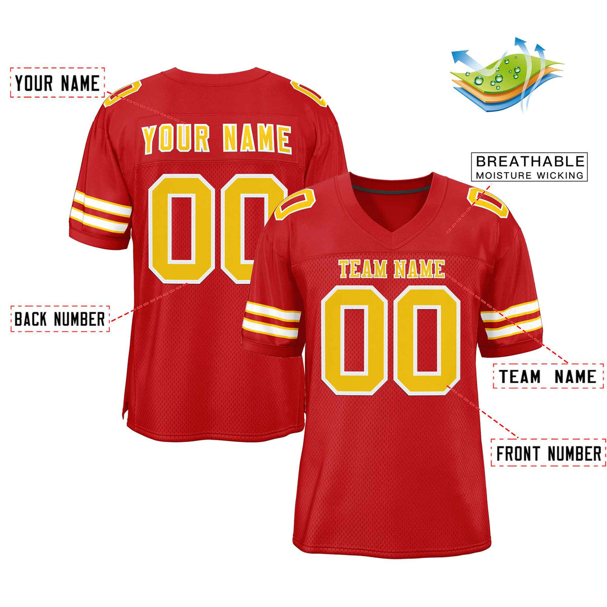Custom Red Gold-White Classic Style Authentic American Football Jersey| KXKSHOP