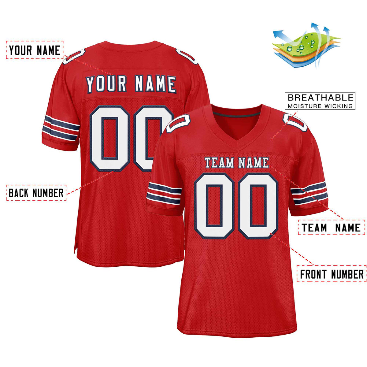 Custom Red White-Navy Classic Style Authentic American Football Jersey| KXKSHOP